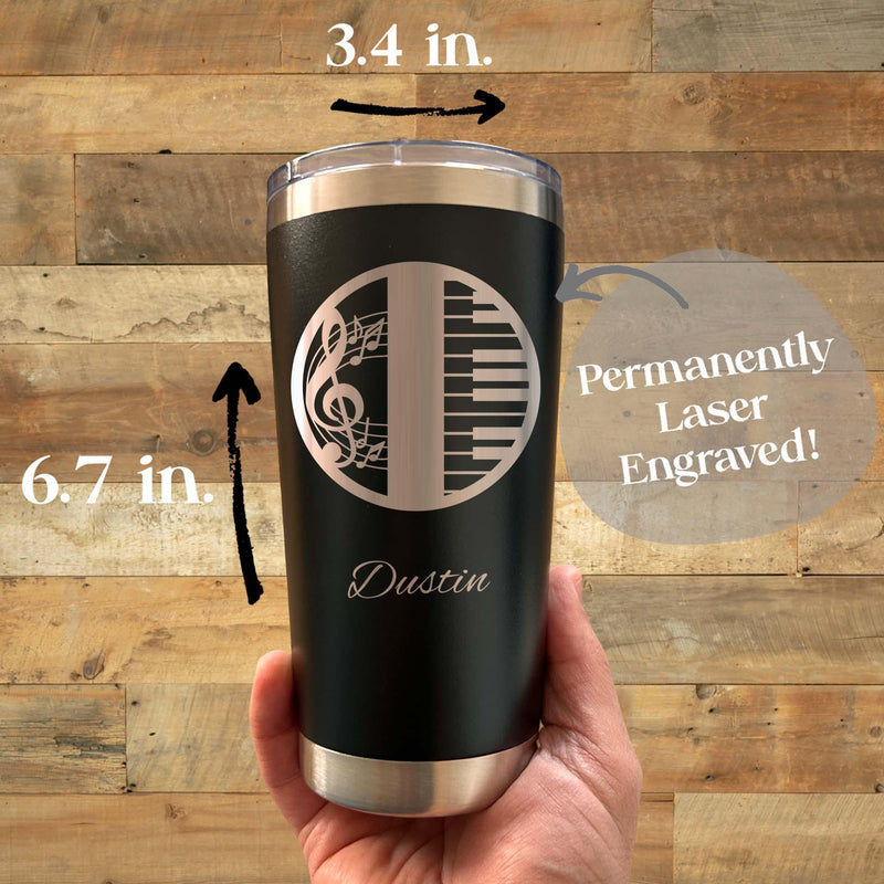 Pianist 20oz Engraved Tumbler – Stainless Steel, Piano Design #2