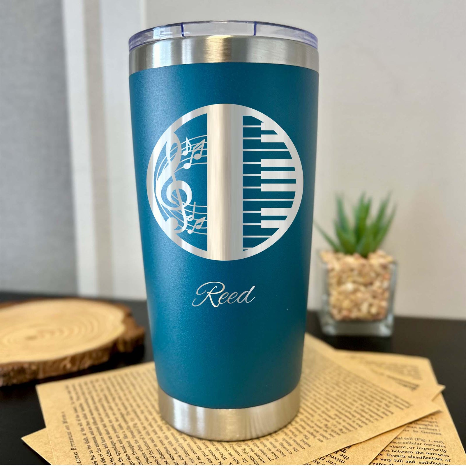 Pianist 20oz Engraved Tumbler – Stainless Steel, Piano Design #2