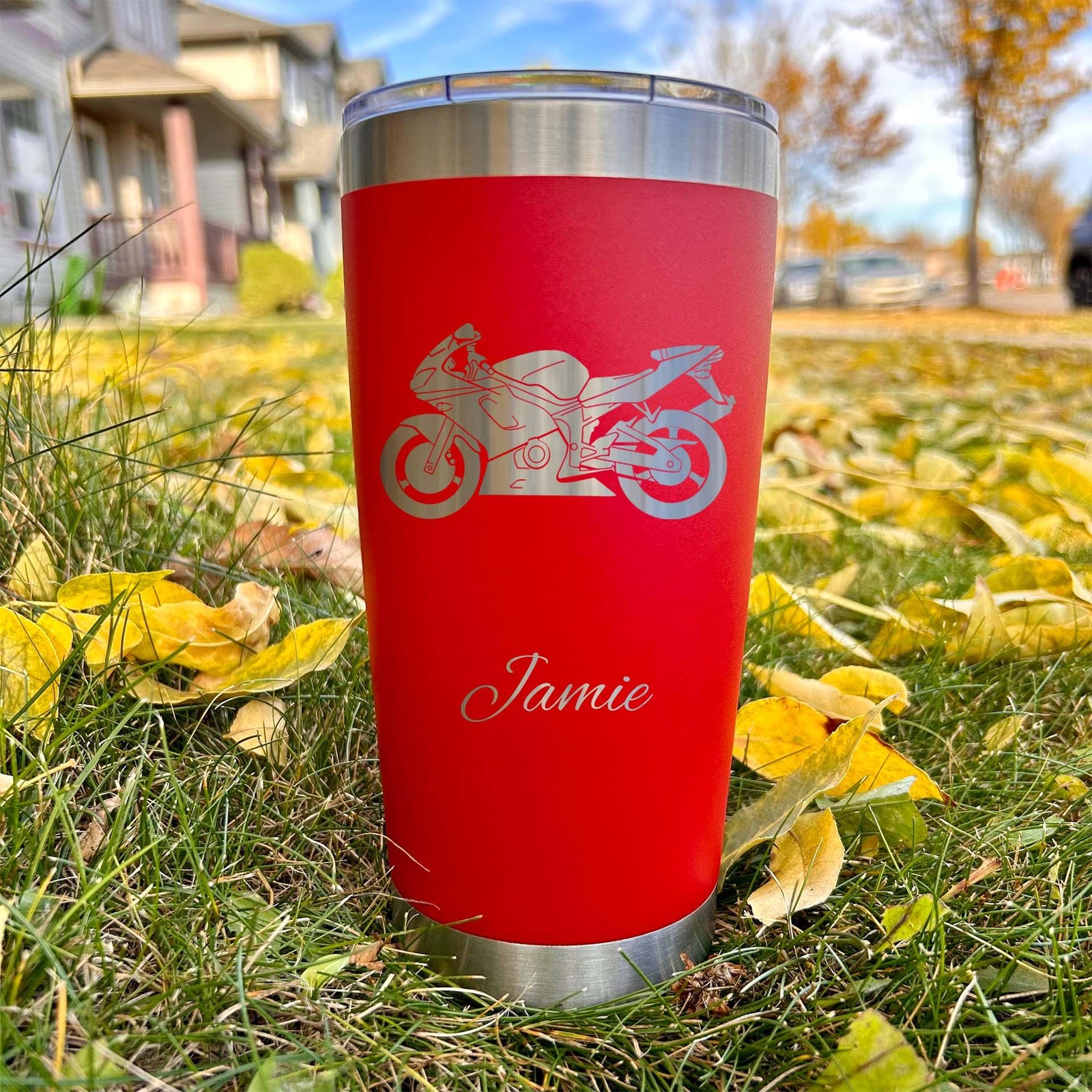 Motorcycle 20oz Engraved Tumbler – Stainless Steel, Motorcycle Design #2