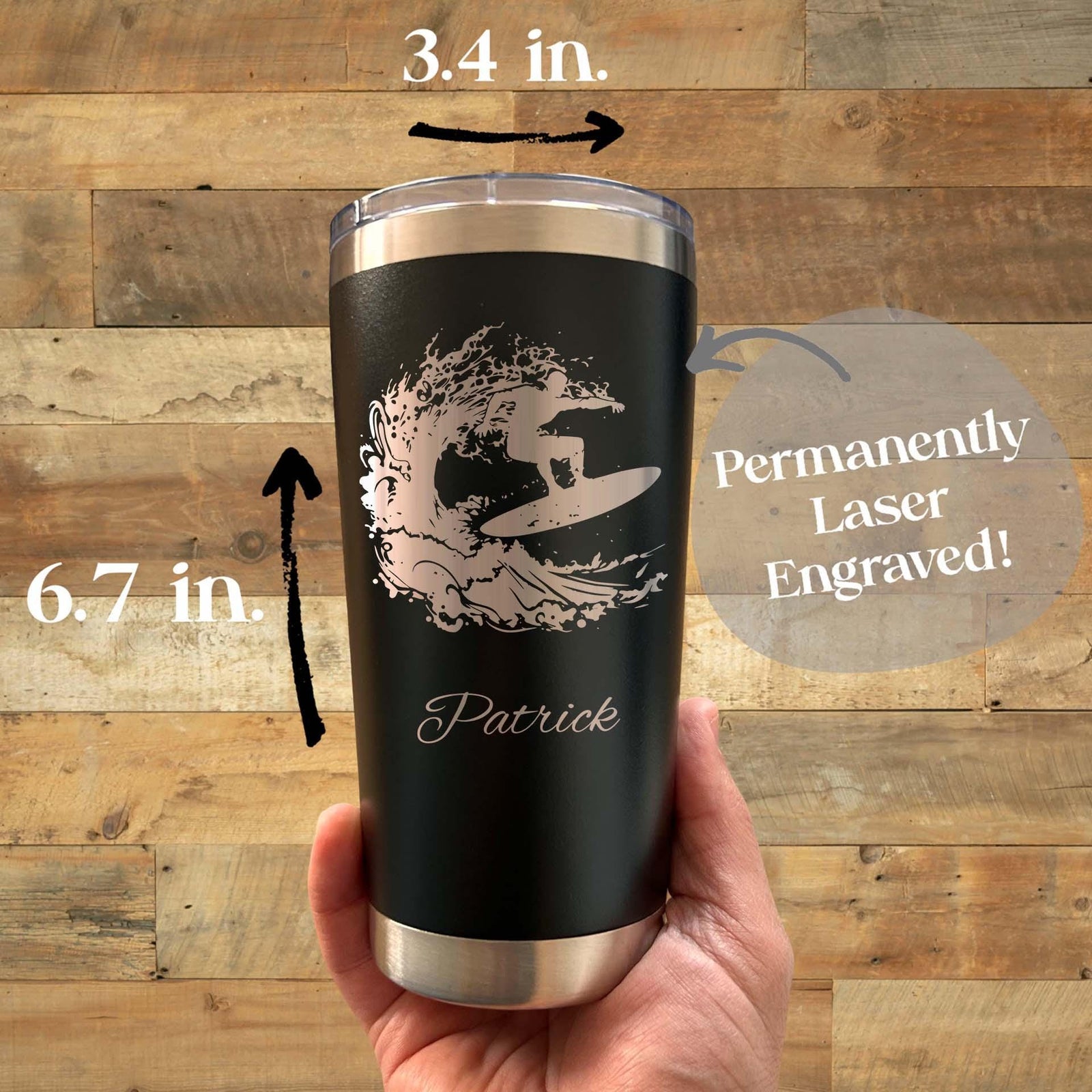 Surf 20oz Engraved Tumbler – Stainless Steel, Surf Design #1