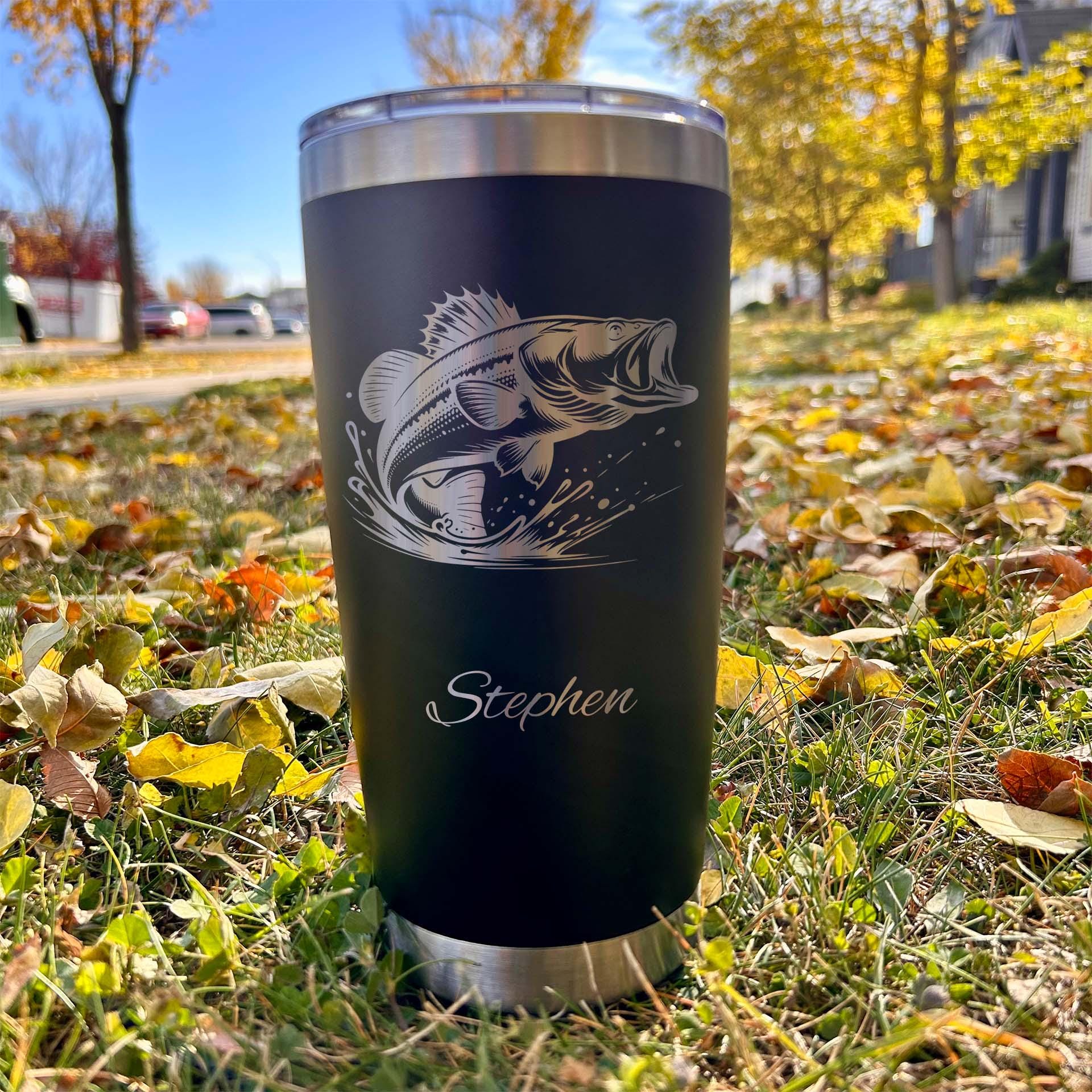 Bass 20oz Engraved Tumbler – Stainless Steel, Fishing Design #3