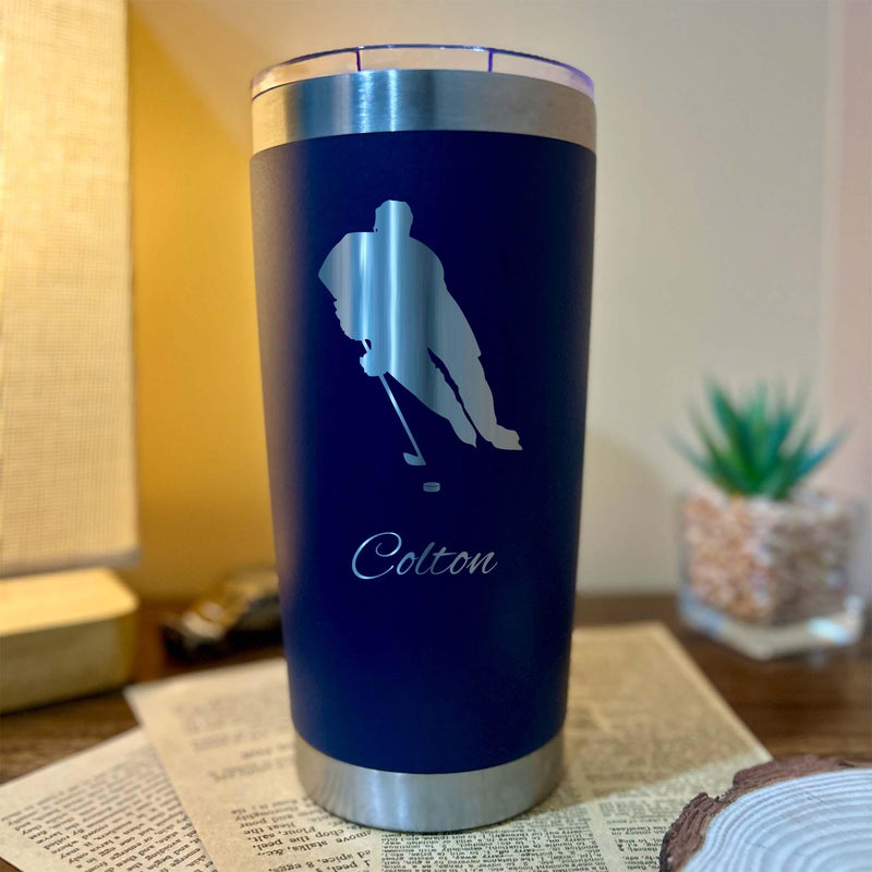 Hockey Player 20oz Engraved Tumbler – Stainless Steel, Hockey Design #2