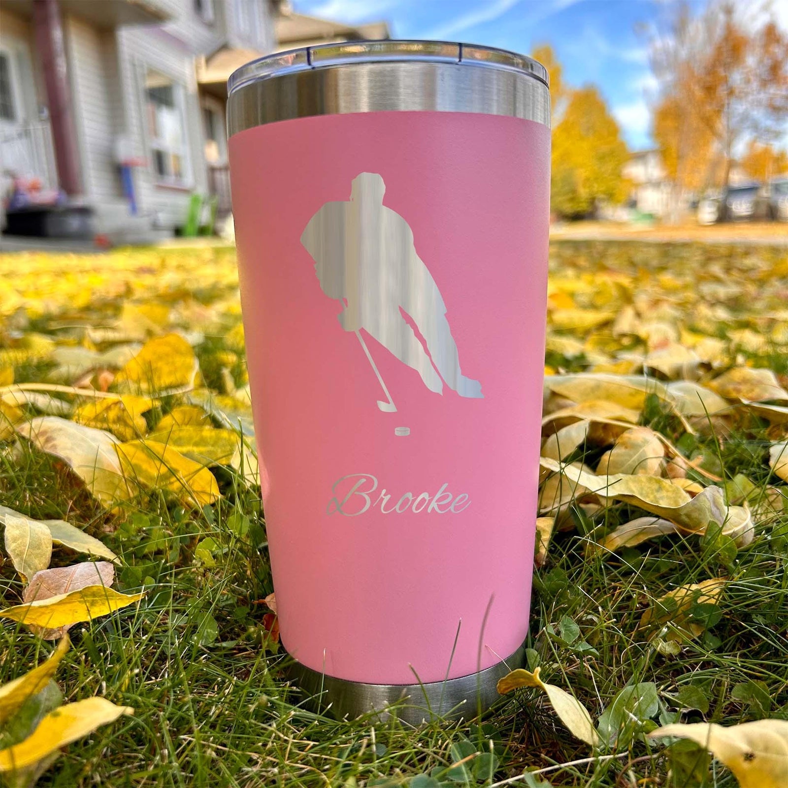 Hockey Player 20oz Engraved Tumbler – Stainless Steel, Hockey Design #2