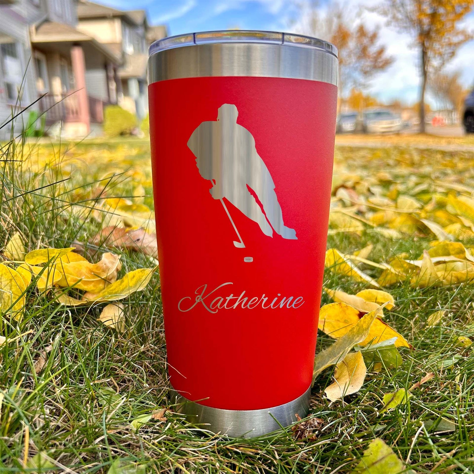 Hockey Player 20oz Engraved Tumbler – Stainless Steel, Hockey Design #2