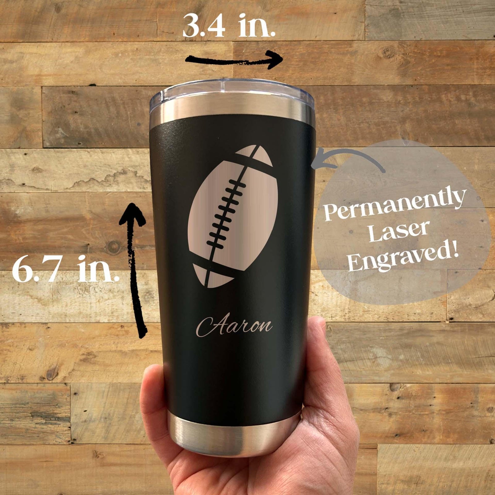 Football 20oz Engraved Tumbler – Stainless Steel