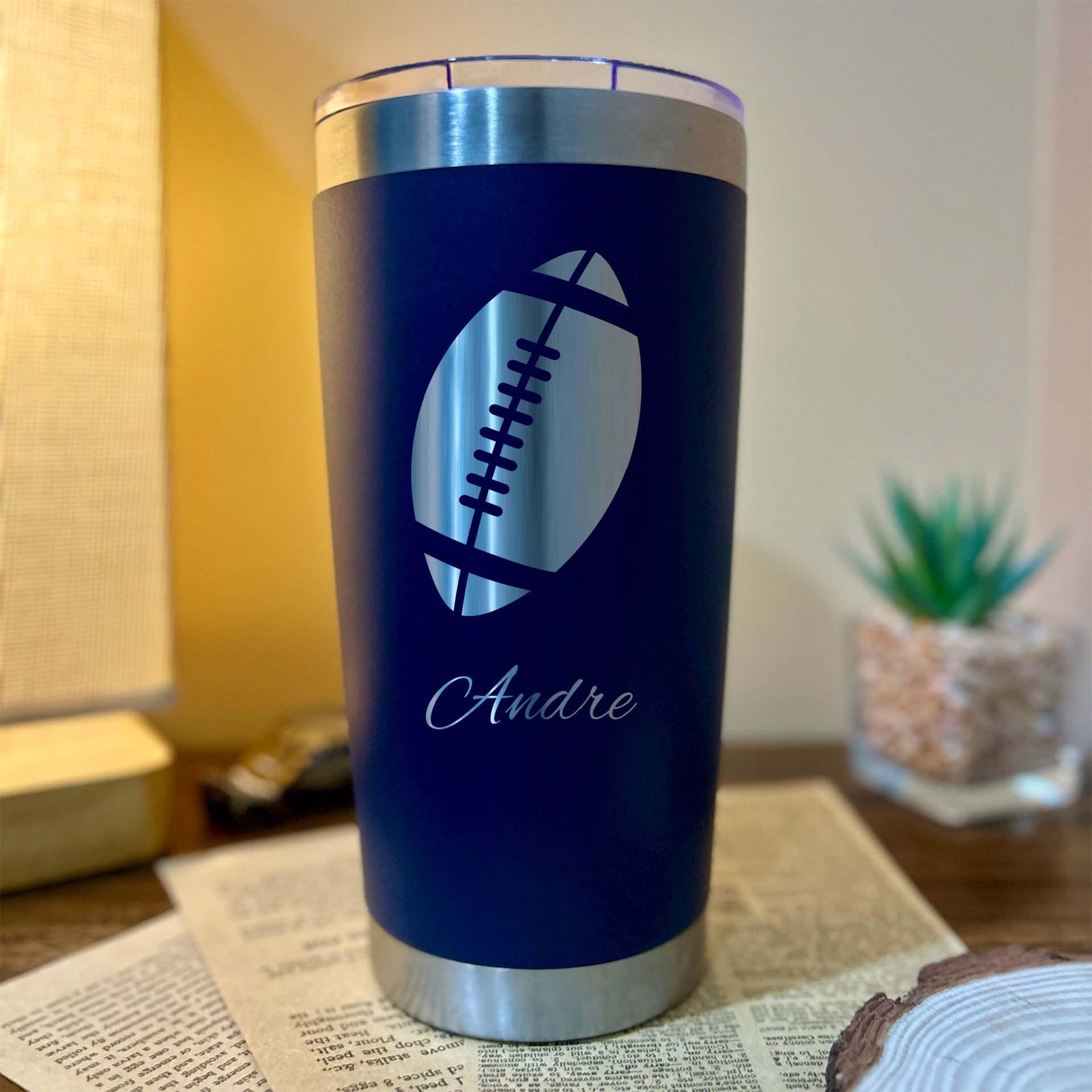 Football 20oz Engraved Tumbler – Stainless Steel