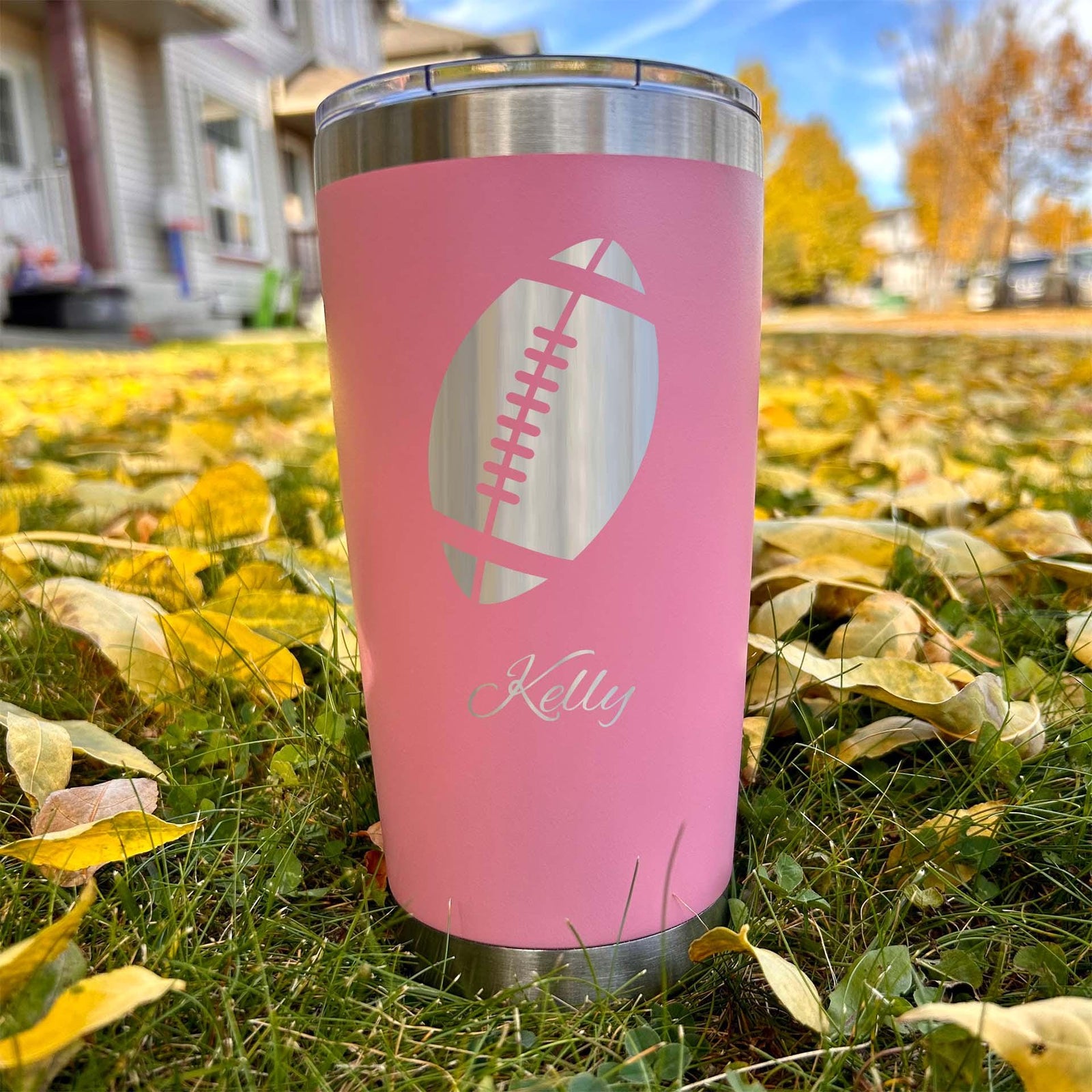 Football 20oz Engraved Tumbler – Stainless Steel