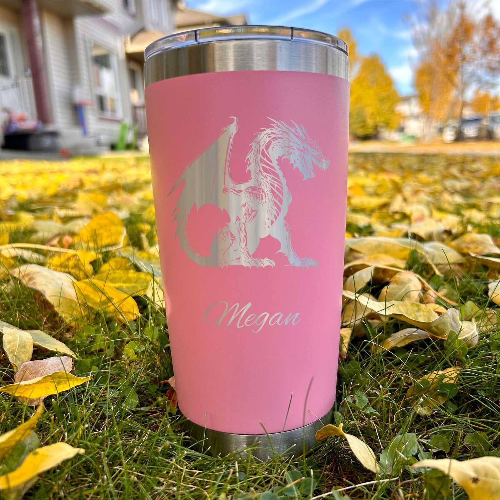 Dragon 20oz Engraved Tumbler – Stainless Steel, Dragon Design #1