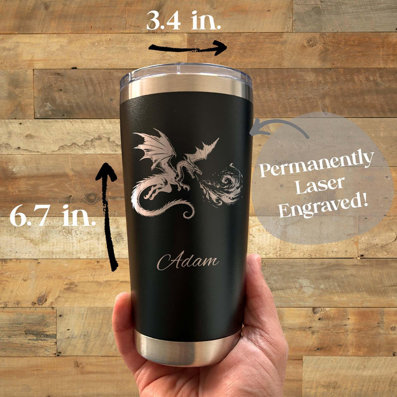 Flying Dragon 20oz Engraved Tumbler – Stainless Steel, Dragon Design #3