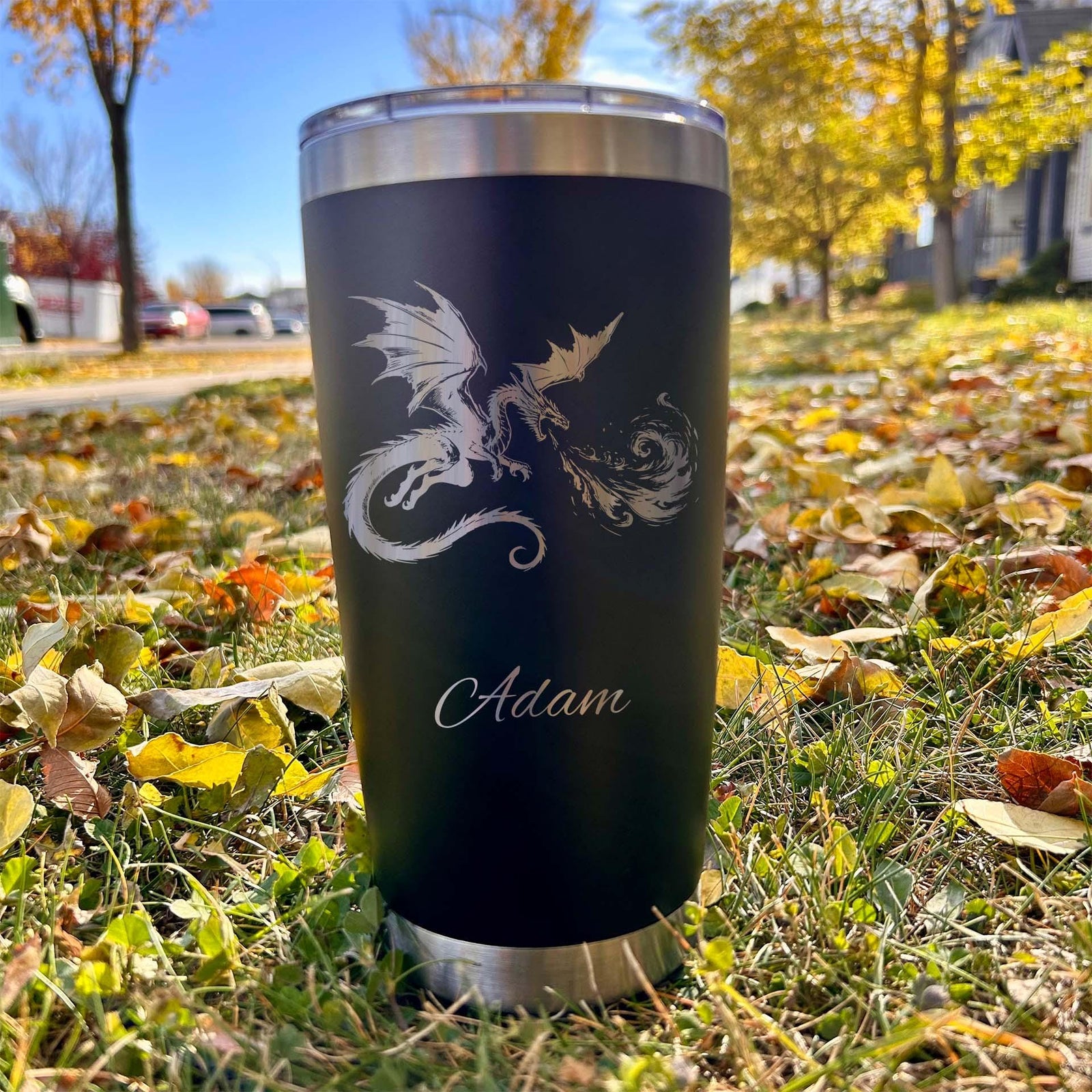 Flying Dragon 20oz Engraved Tumbler – Stainless Steel, Dragon Design #3