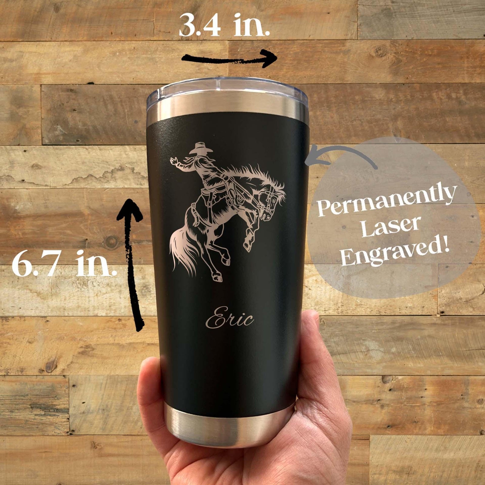 Cowboy 20oz Engraved Tumbler – Stainless Steel, Cowboy Design #1