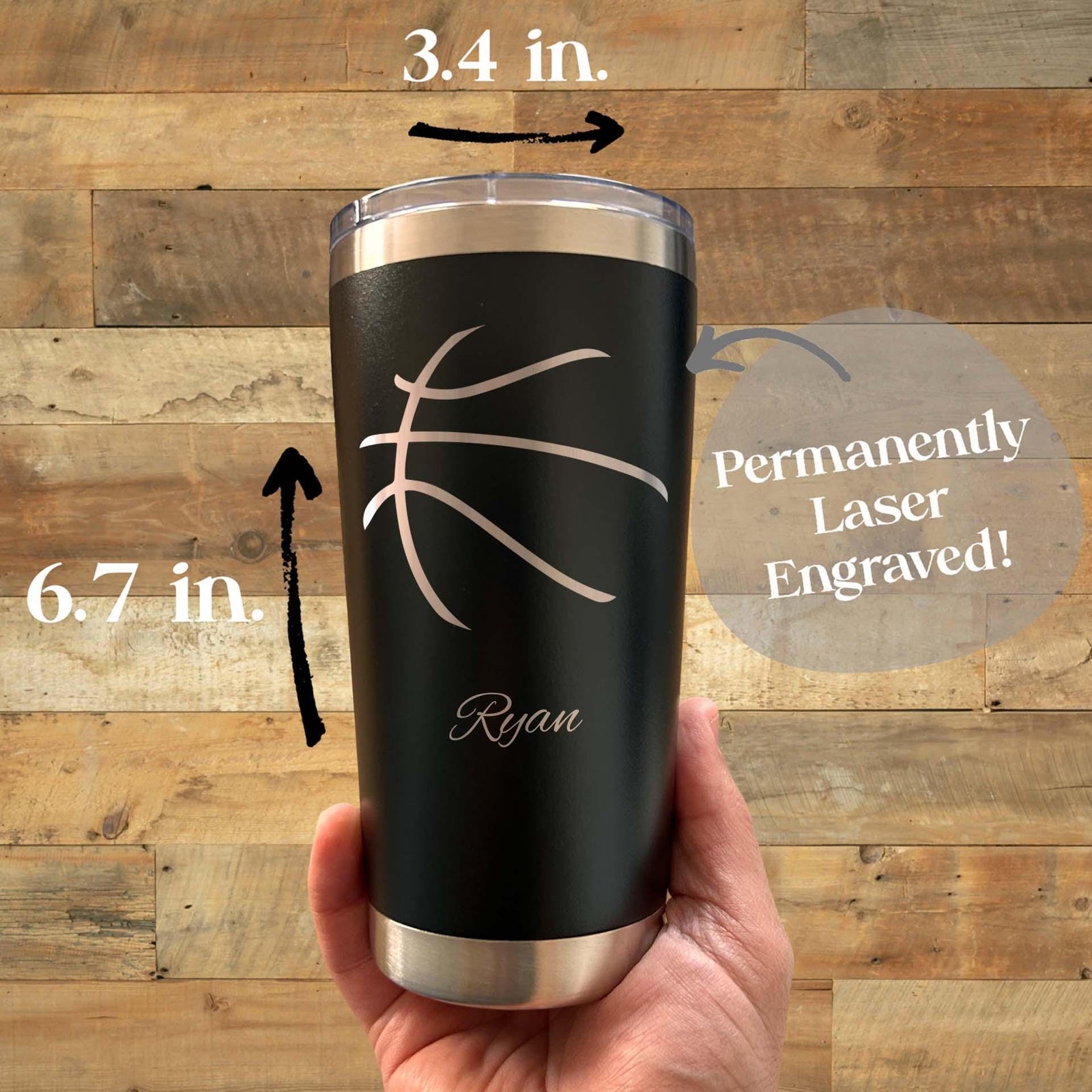 3D Basketball 20oz Engraved Tumbler – Stainless Steel