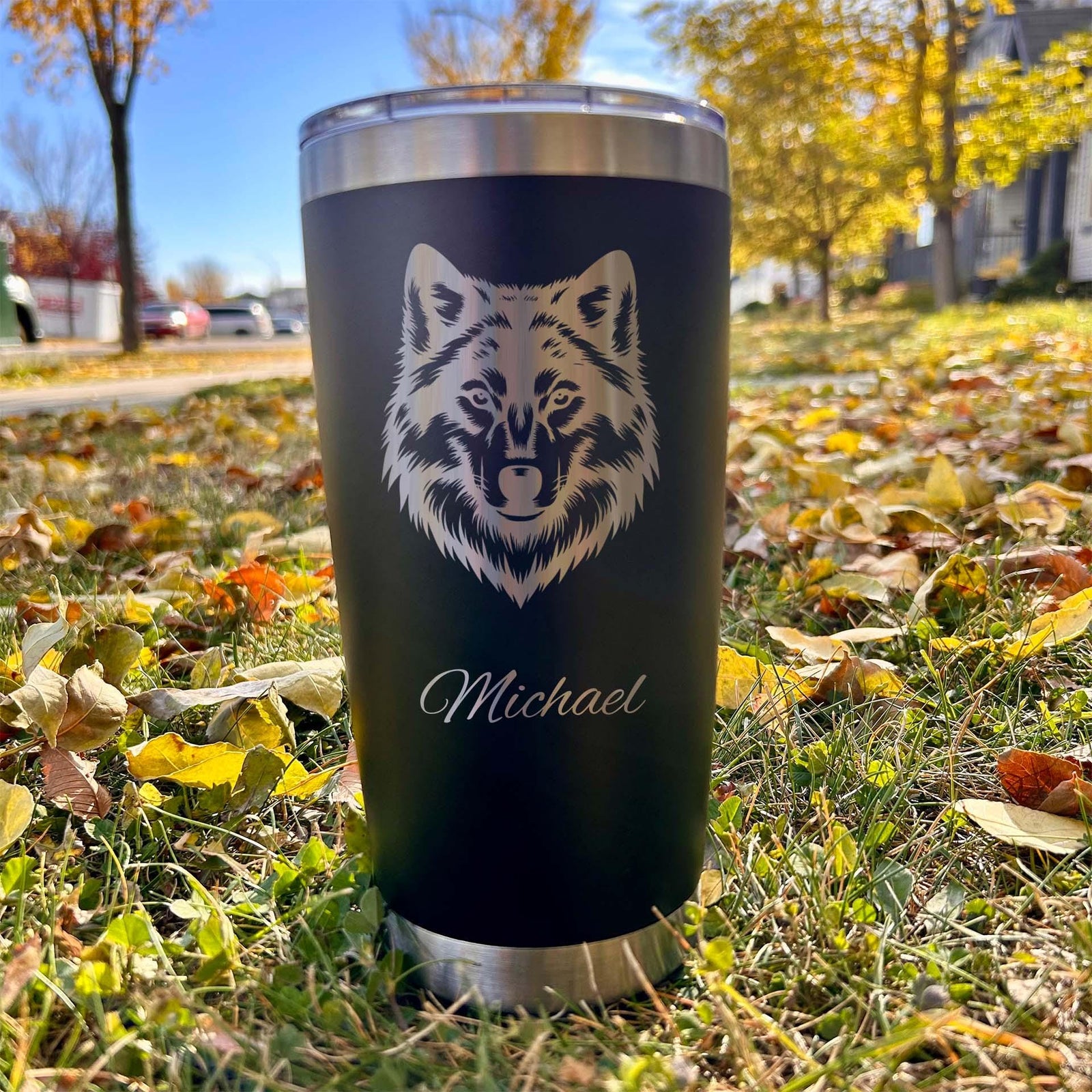 Wolf 20oz Engraved Tumbler – Stainless Steel, Wolf Design #1