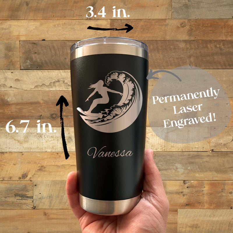 Surf 20oz Engraved Tumbler – Stainless Steel, Surf Design #2