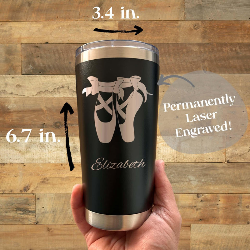 Pointe Shoes 20oz Engraved Tumbler – Stainless Steel, Ballet Design #2