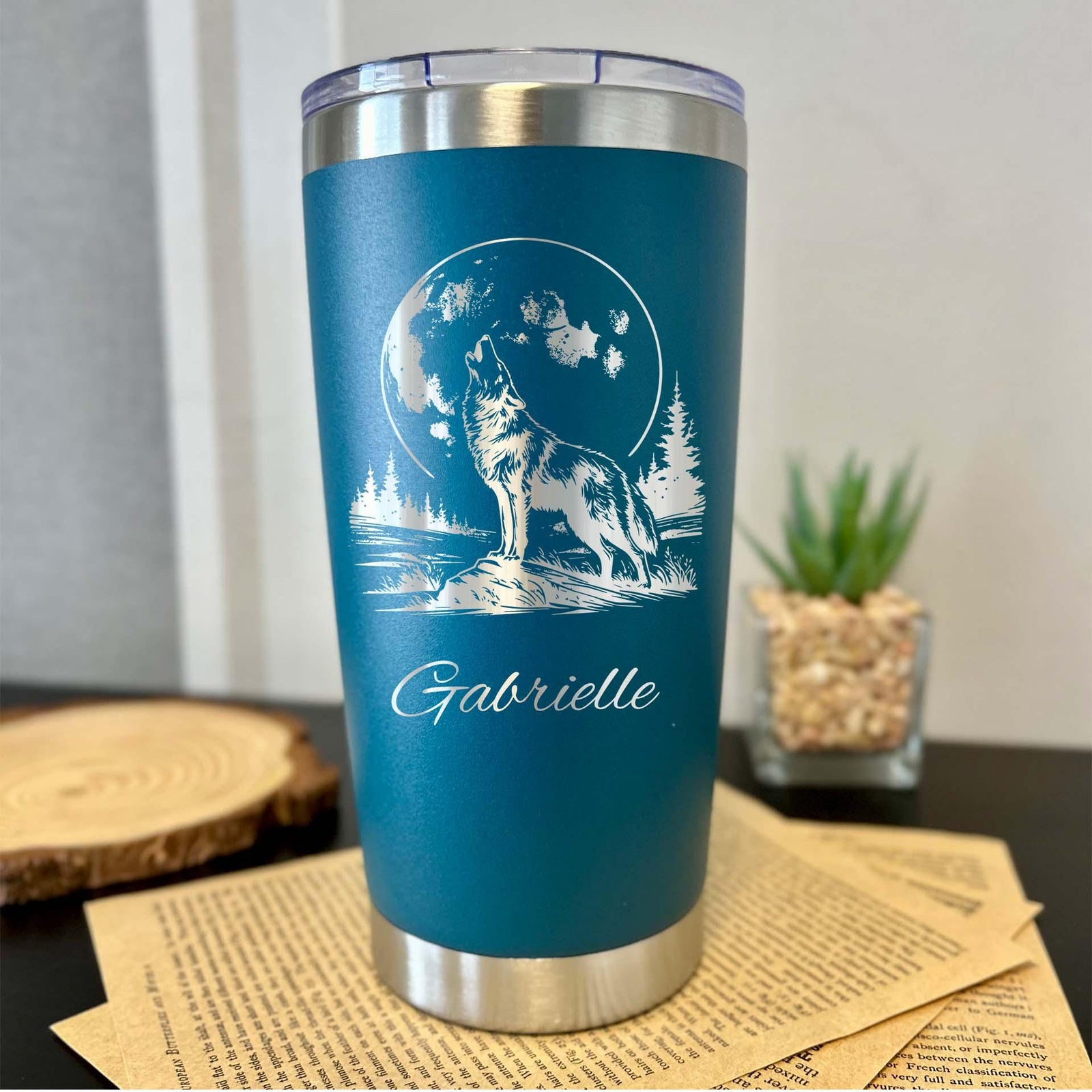 Moonlight Wolf 20oz Engraved  Tumbler – Stainless Steel