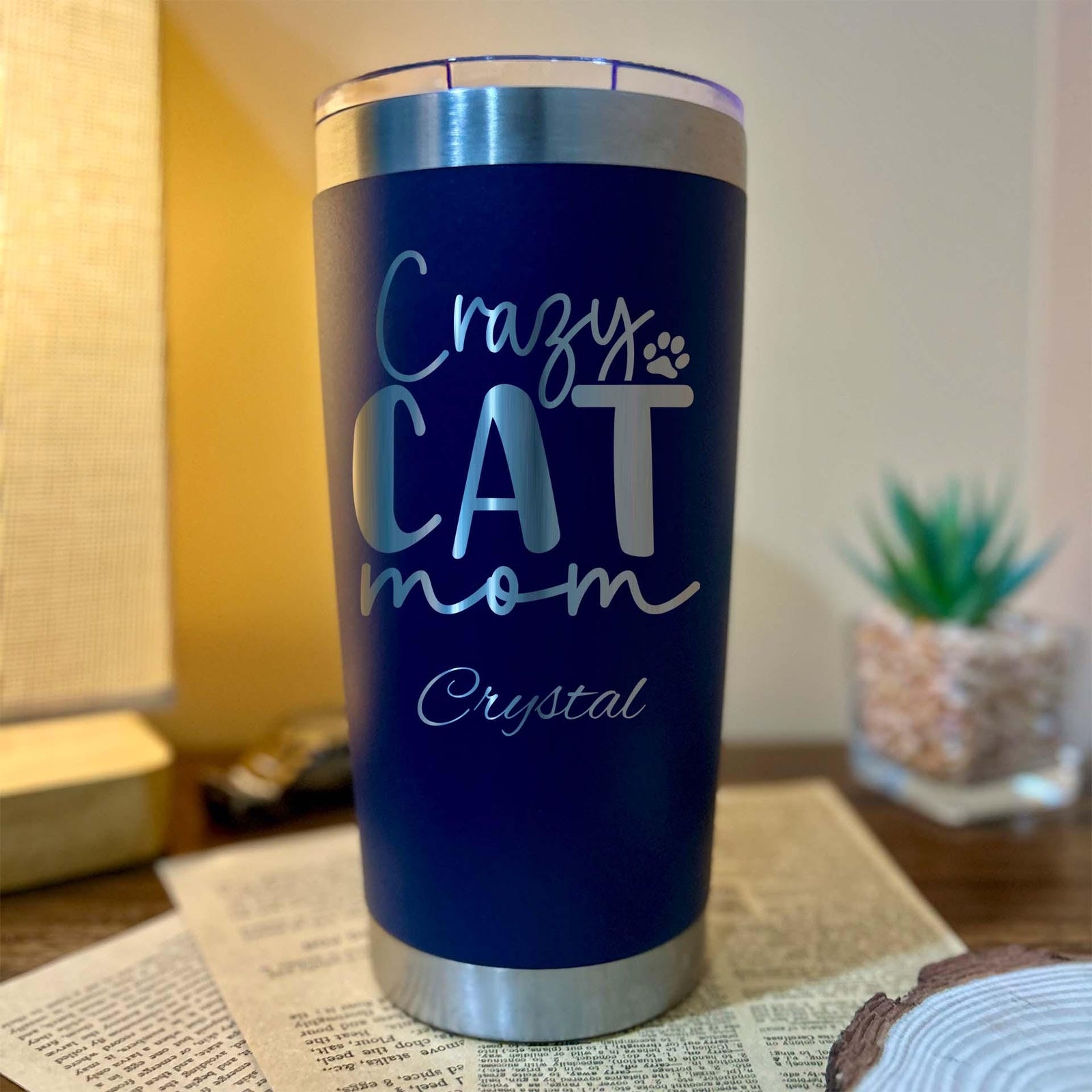 Cat Mom 20oz Engraved Tumbler – Stainless Steel, Saying #76