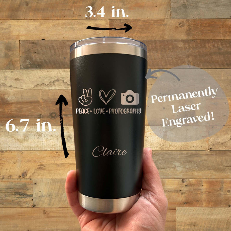 Camera Lover 20oz Engraved Tumbler – Stainless Steel, Saying #54