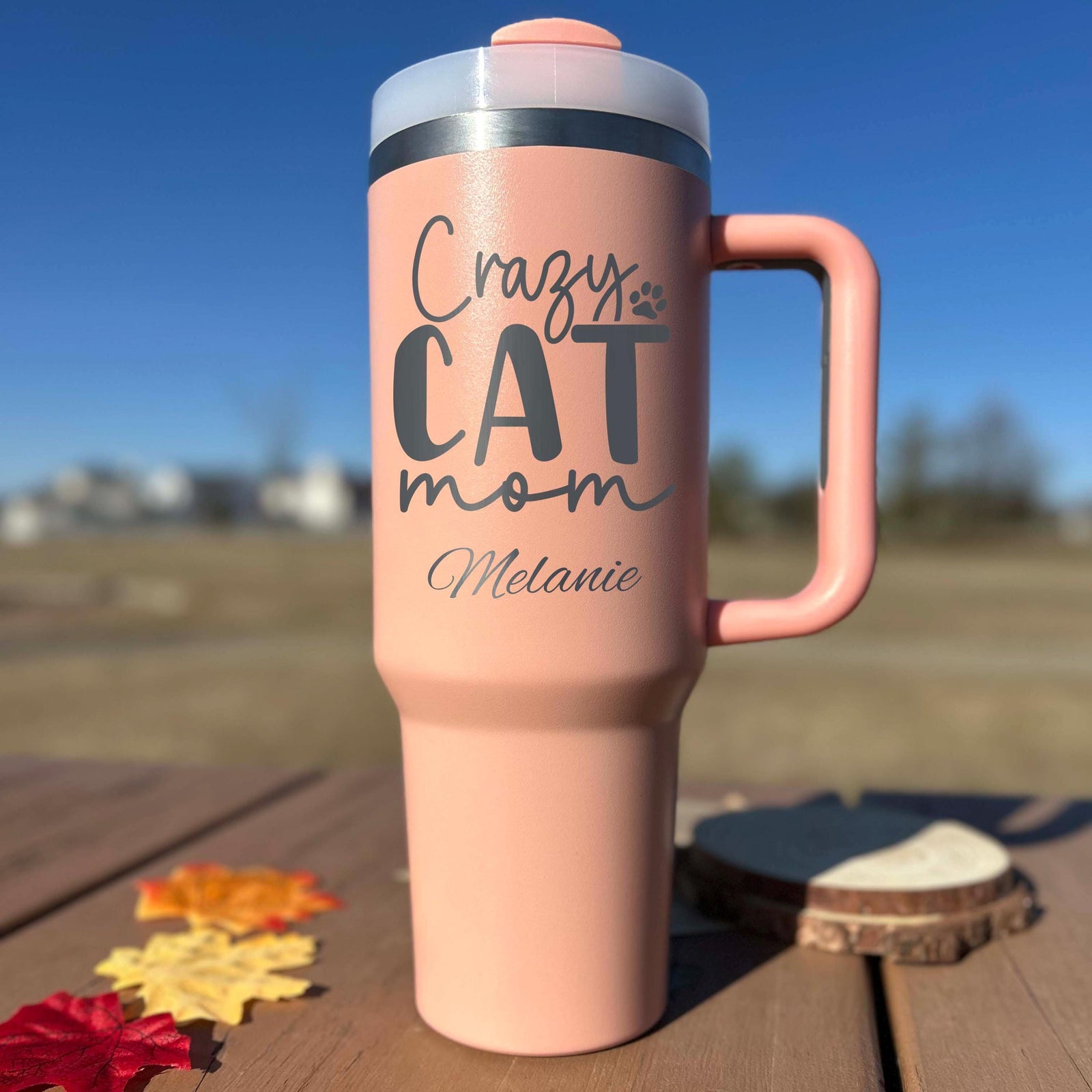 Cat Mom 40oz Engraved Tumbler – Stainless Steel, Saying #76