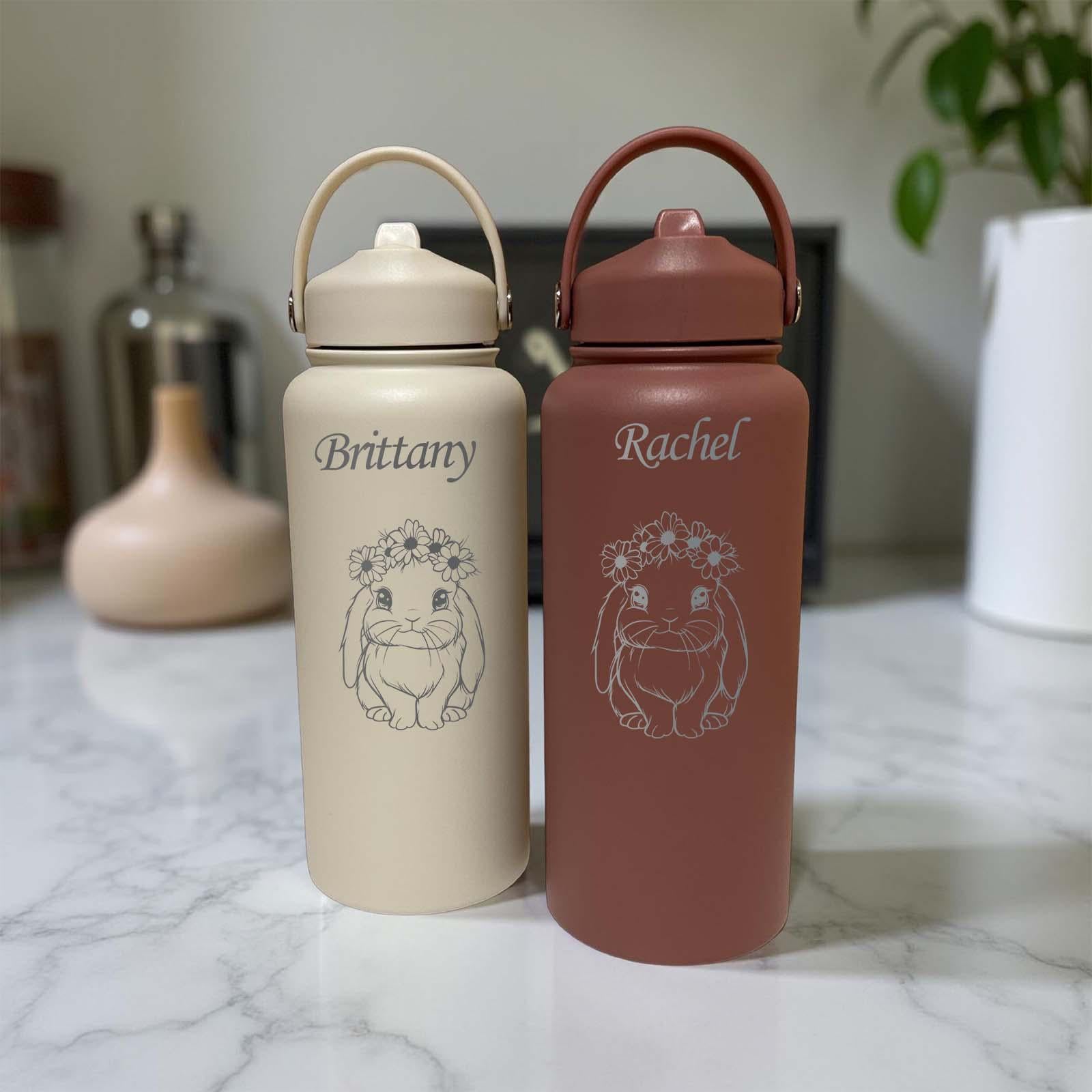 Floral Bunny 32oz Water Bottle – Stainless Steel