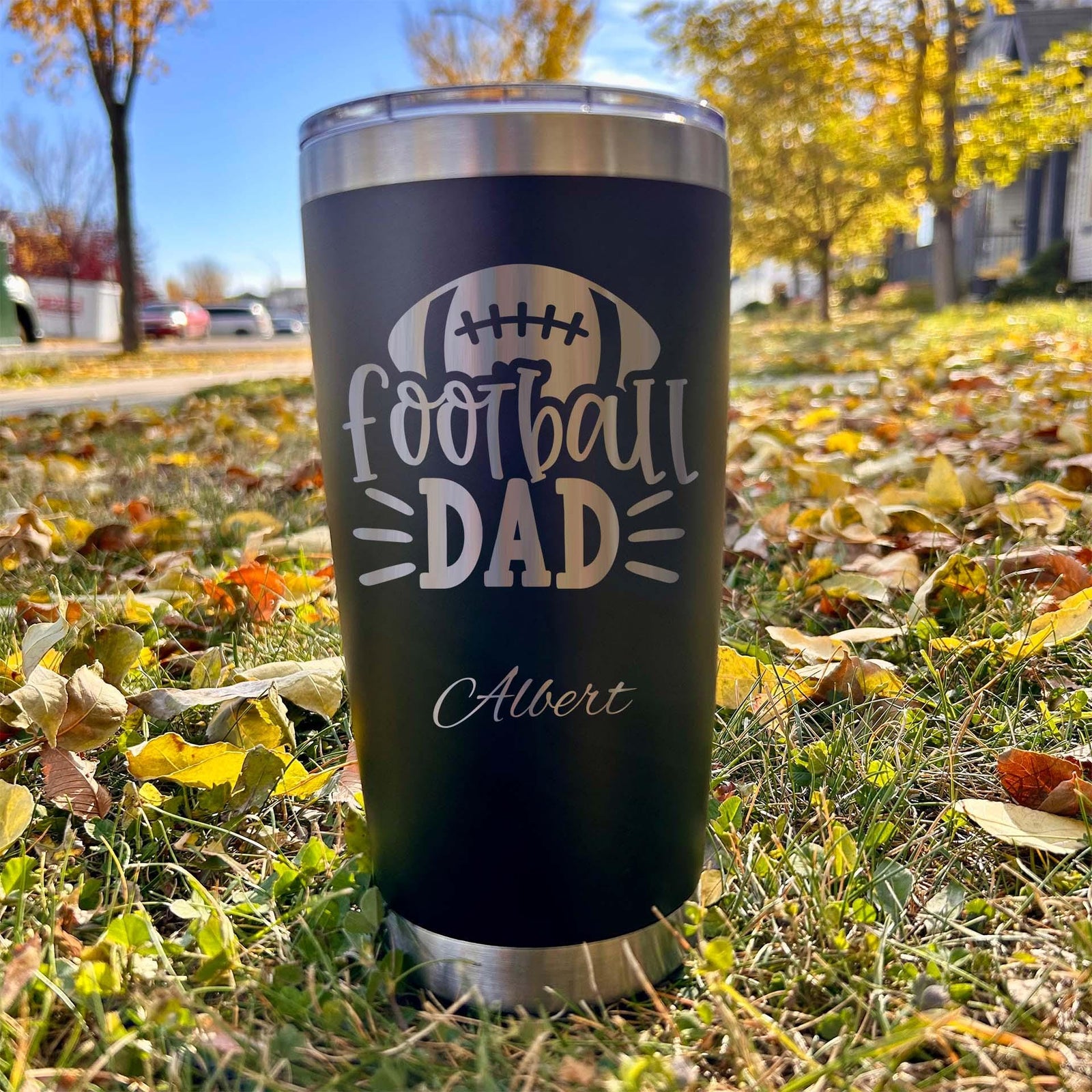Football Dad 20oz Engraved Tumbler – Stainless Steel
