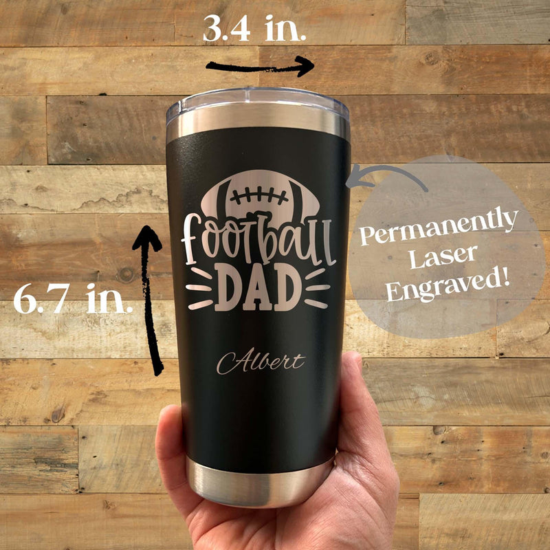 Football Dad 20oz Engraved Tumbler – Stainless Steel