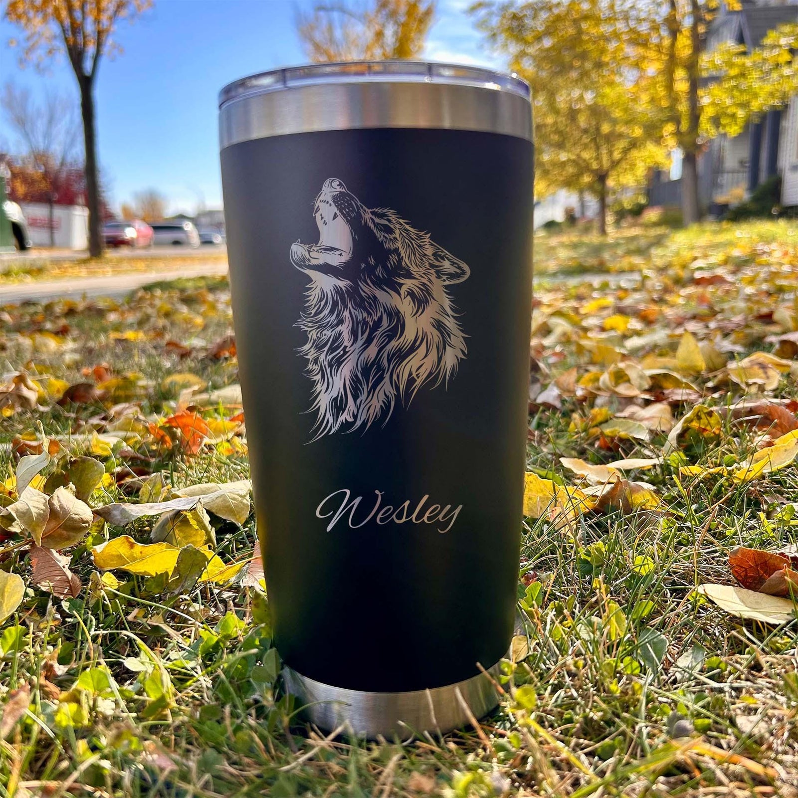 Wolf 20oz Engraved Tumbler – Stainless Steel
