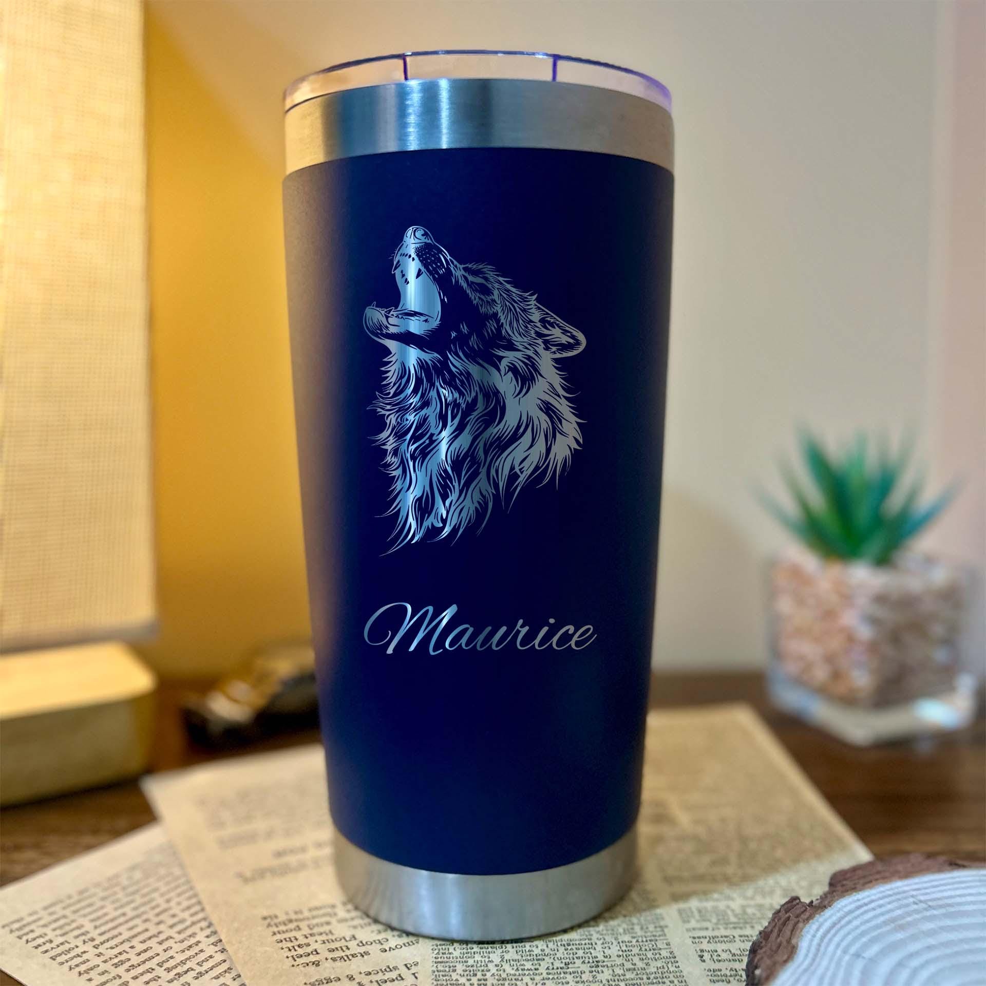 Wolf 20oz Engraved Tumbler – Stainless Steel
