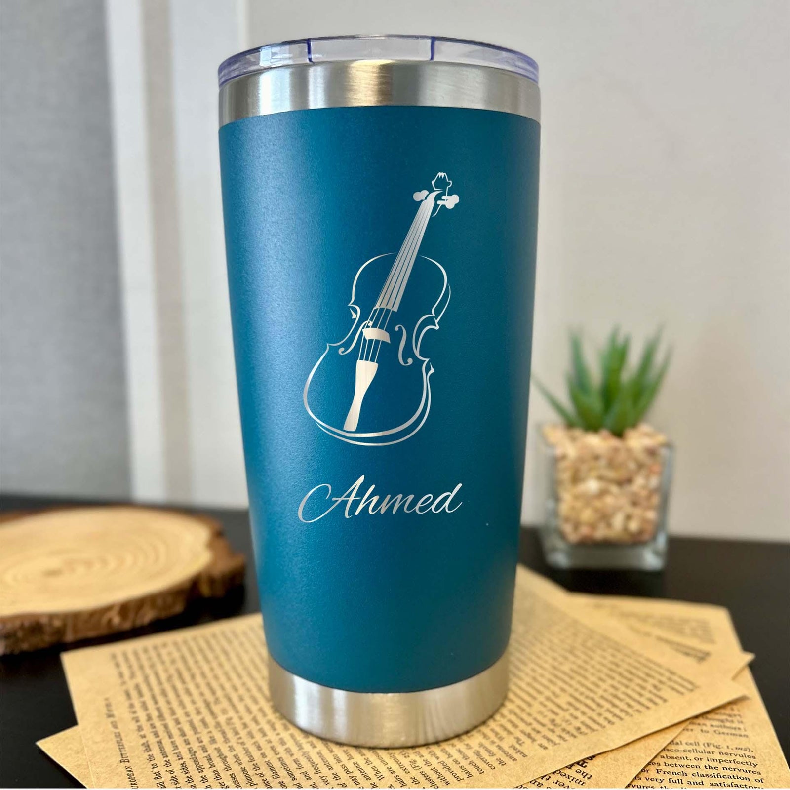 Violin 20oz Engraved Tumbler – Stainless Steel, Violin Design #2