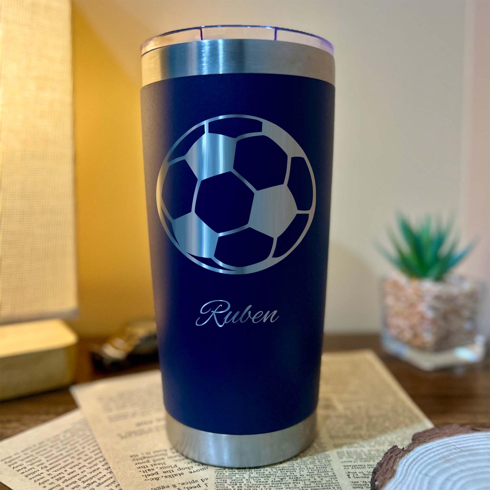 Soccer Ball 20oz Engraved Tumbler – Stainless Steel