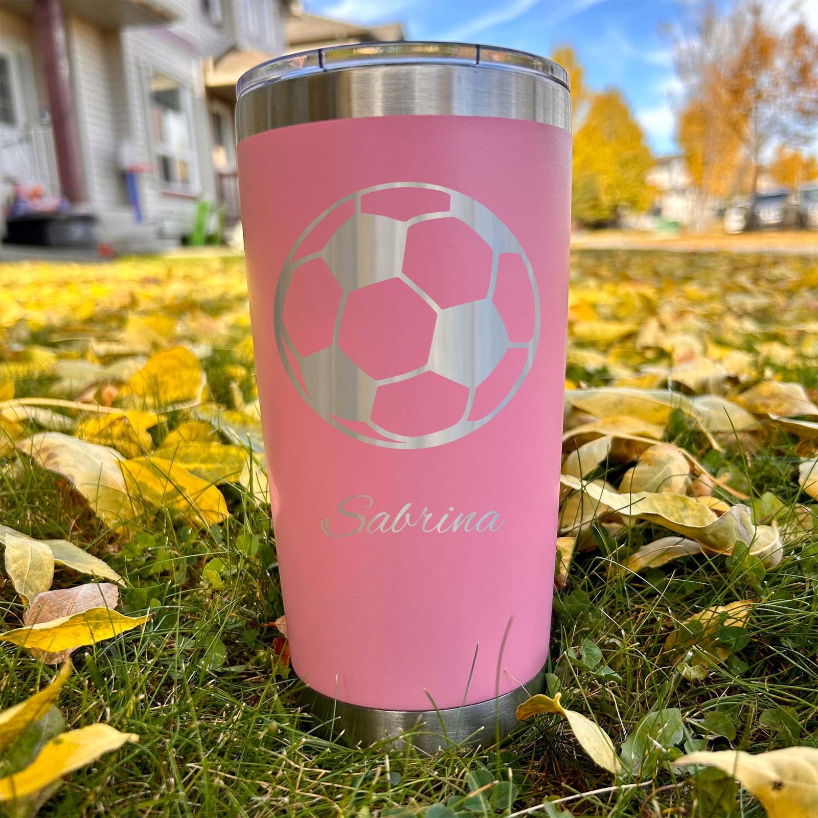 Soccer Ball 20oz Engraved Tumbler – Stainless Steel