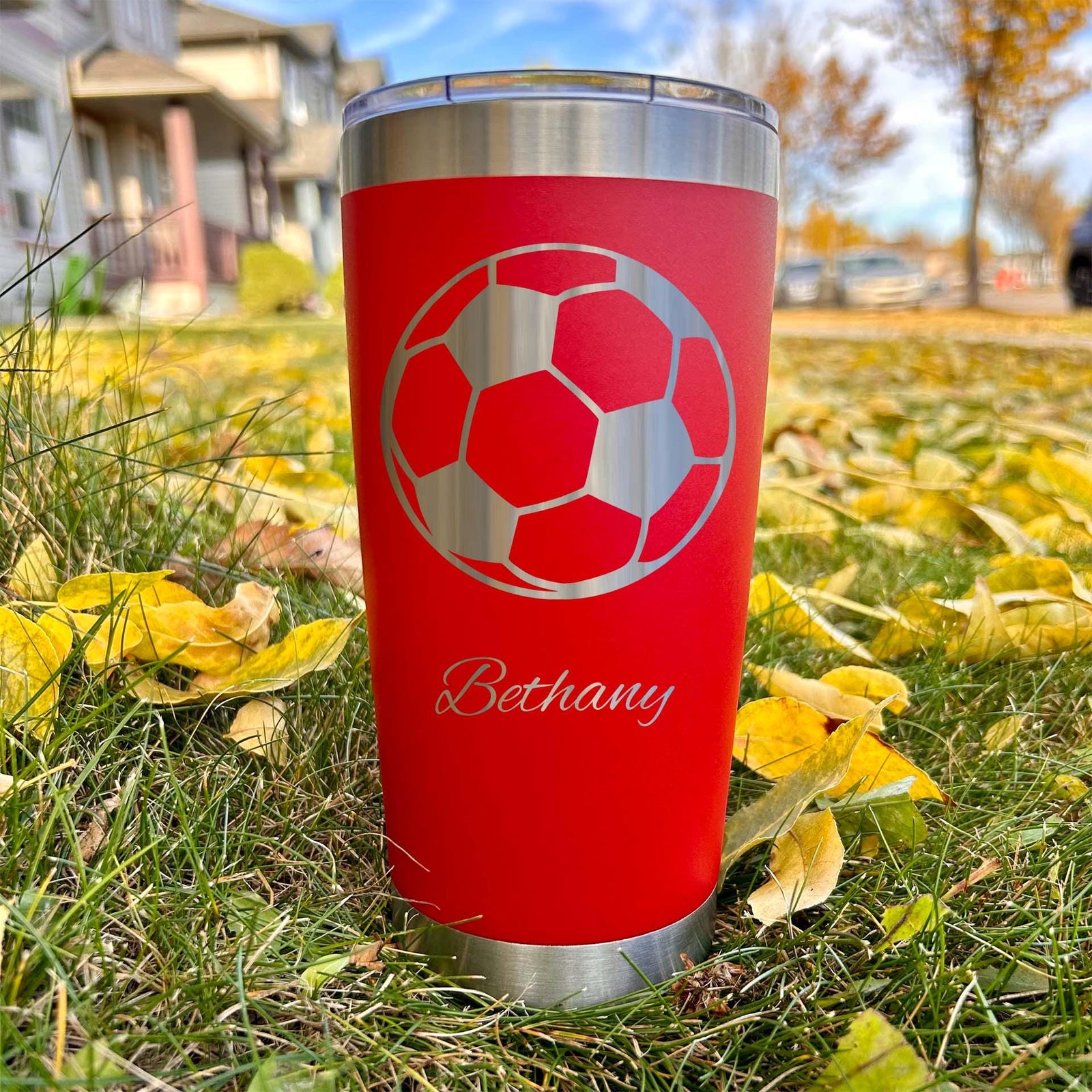 Soccer Ball 20oz Engraved Tumbler – Stainless Steel