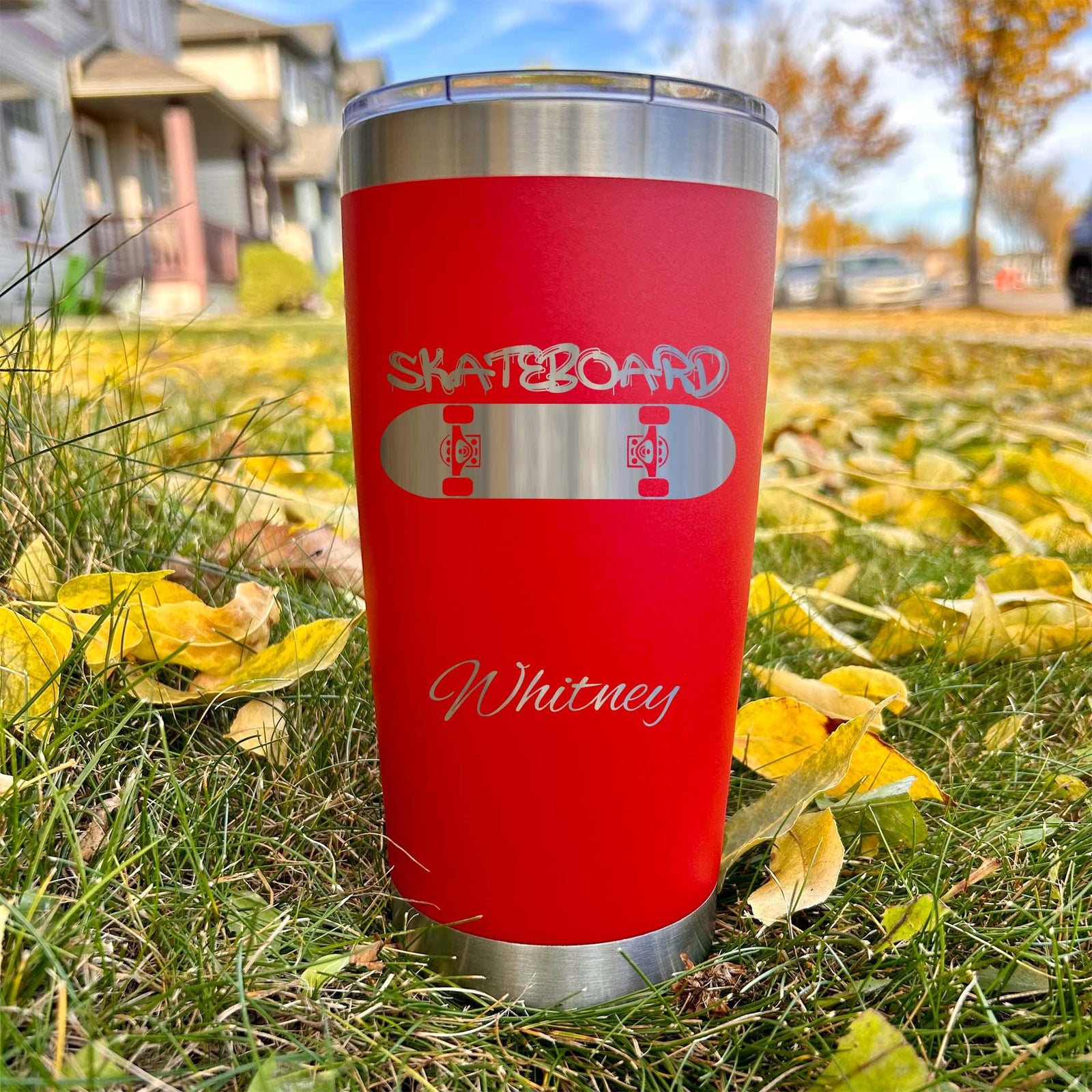 Skateboard 20oz Engraved Tumbler – Stainless Steel, Skate Design #2