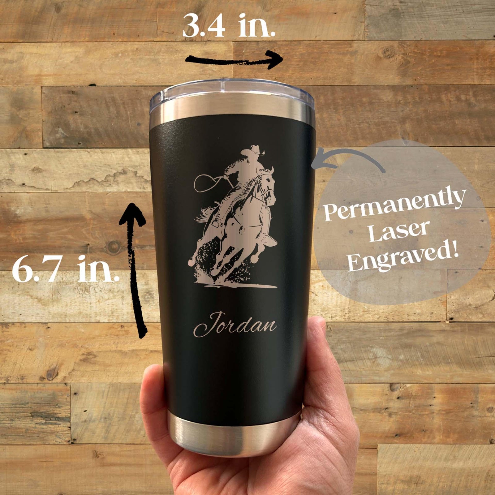 Cowboy 20oz Engraved Tumbler – Stainless Steel, Cowboy Design #2
