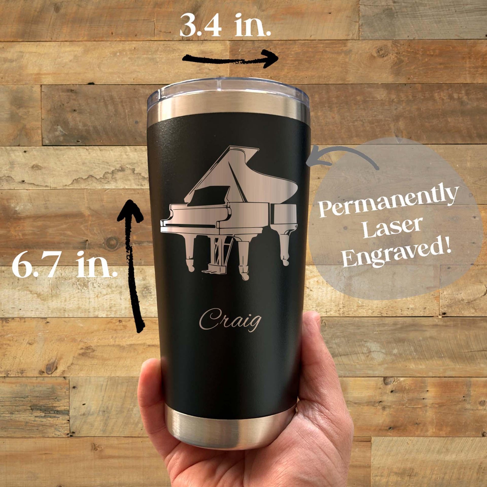 Piano 20oz Engraved Tumbler – Stainless Steel, Piano Design #1
