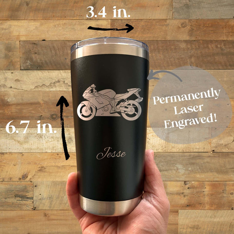 Motorcycle 20oz Engraved Tumbler – Stainless Steel, Motorcycle Design #2