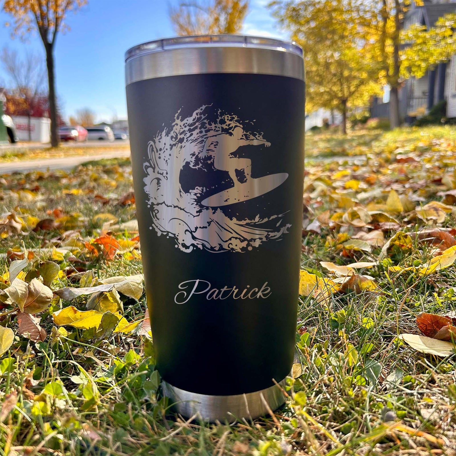 Surf 20oz Engraved Tumbler – Stainless Steel, Surf Design #1