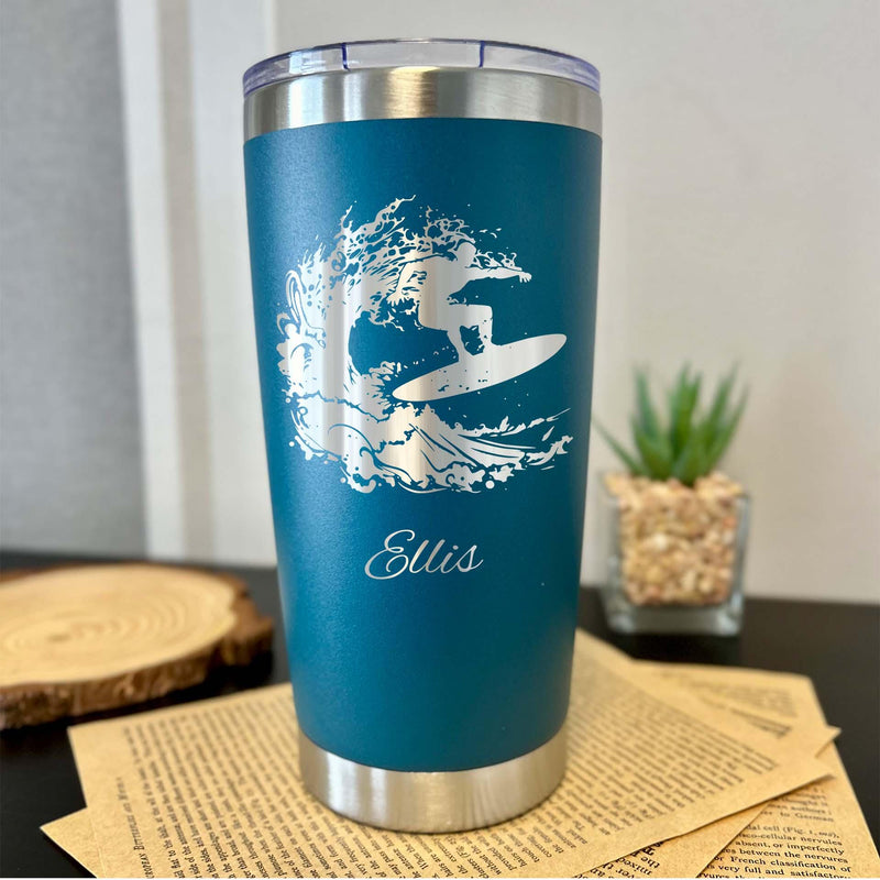 Surf 20oz Engraved Tumbler – Stainless Steel, Surf Design #1