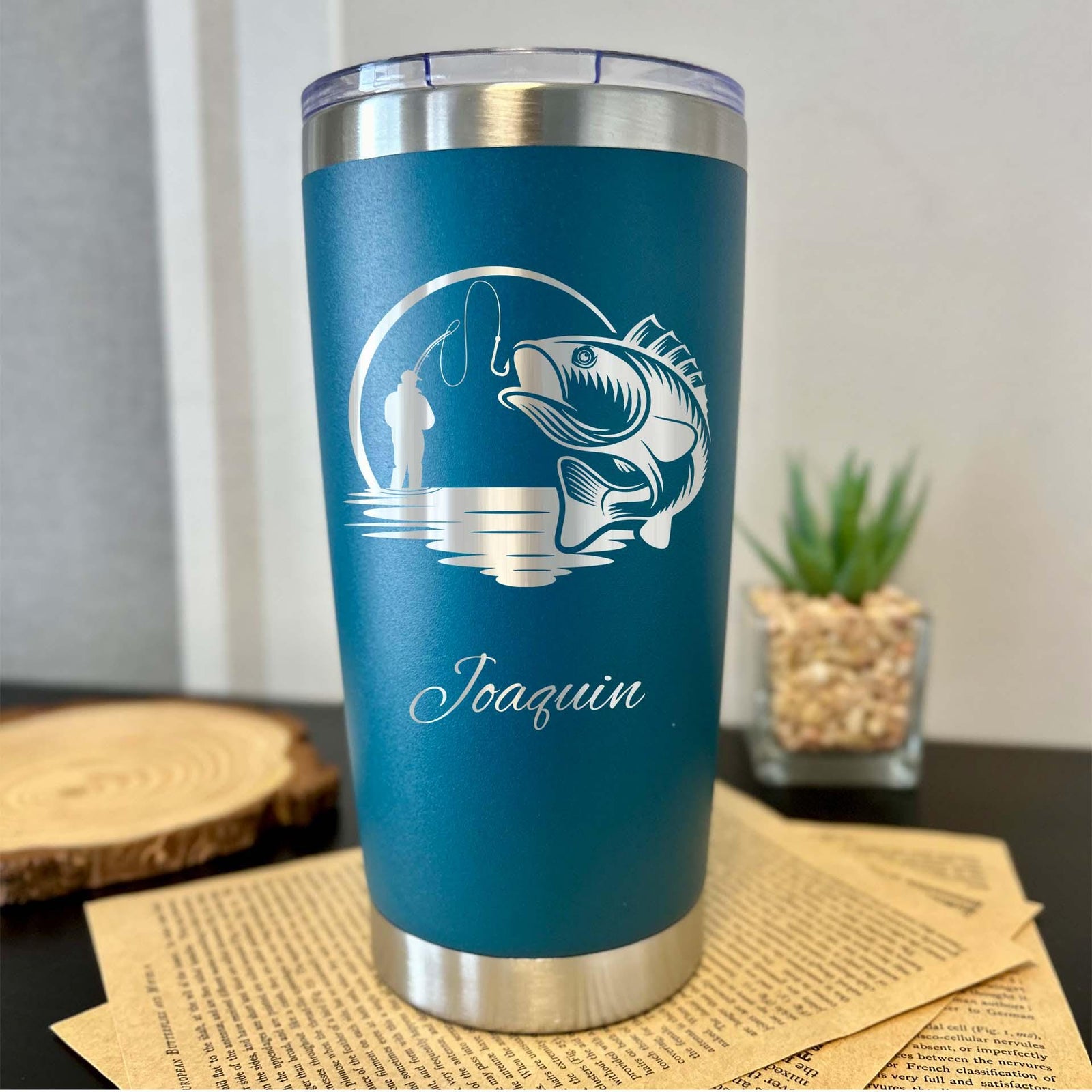 Fishing 20oz Engraved Tumbler – Stainless Steel, Fishing Design #1