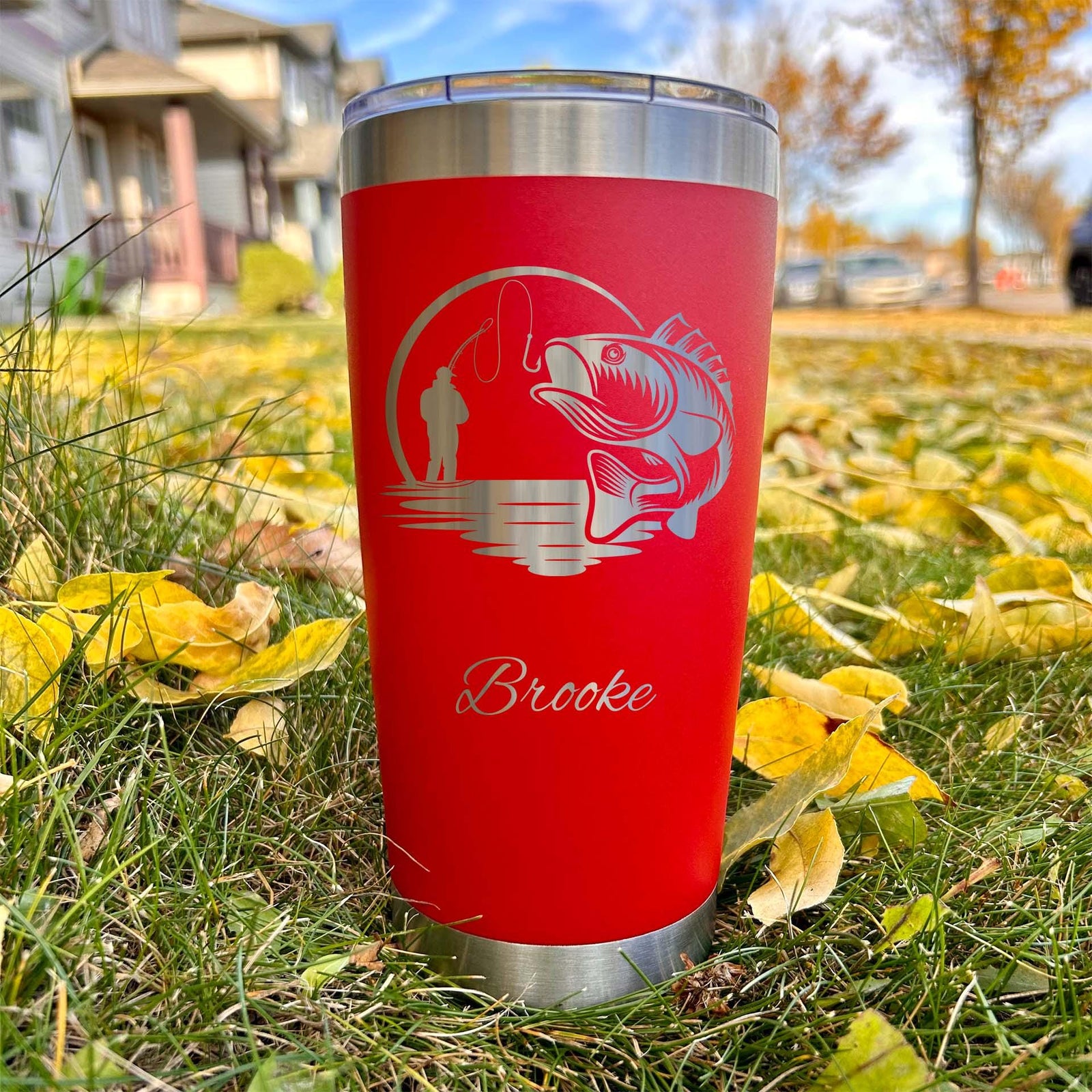 Fishing 20oz Engraved Tumbler – Stainless Steel, Fishing Design #1