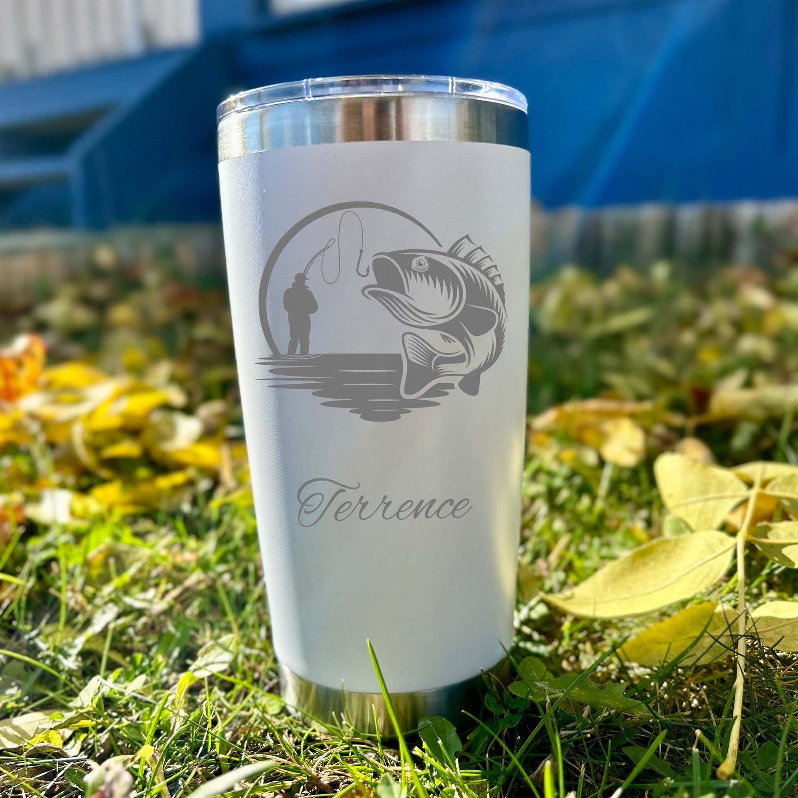 Fishing 20oz Engraved Tumbler – Stainless Steel, Fishing Design #1