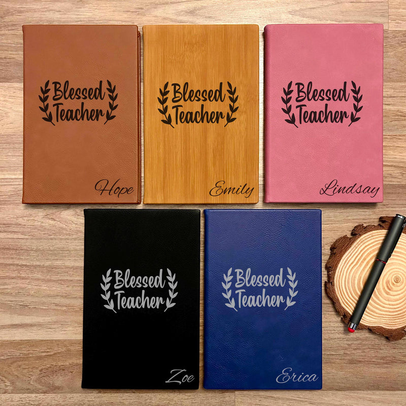 Blessed Teacher Custom Journal – Hardcover Soft Leather, Saying #2