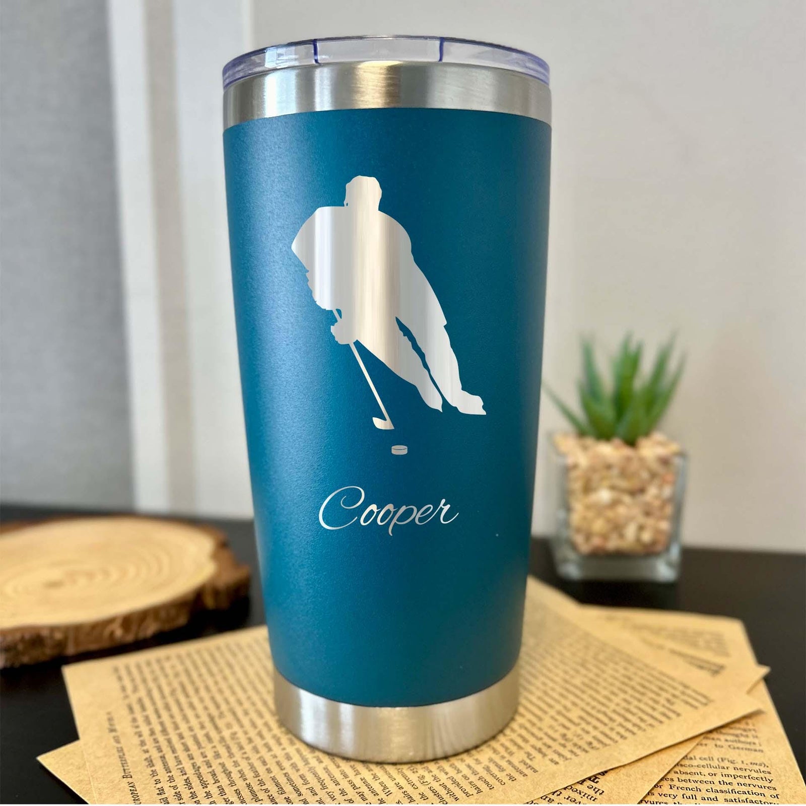 Hockey Player 20oz Engraved Tumbler – Stainless Steel, Hockey Design #2