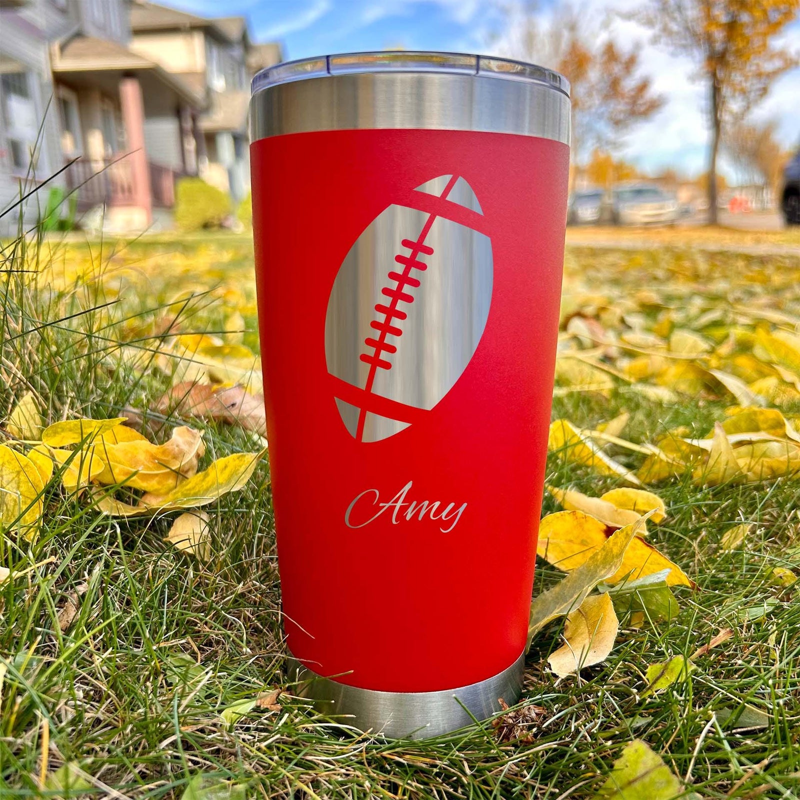 Football 20oz Engraved Tumbler – Stainless Steel