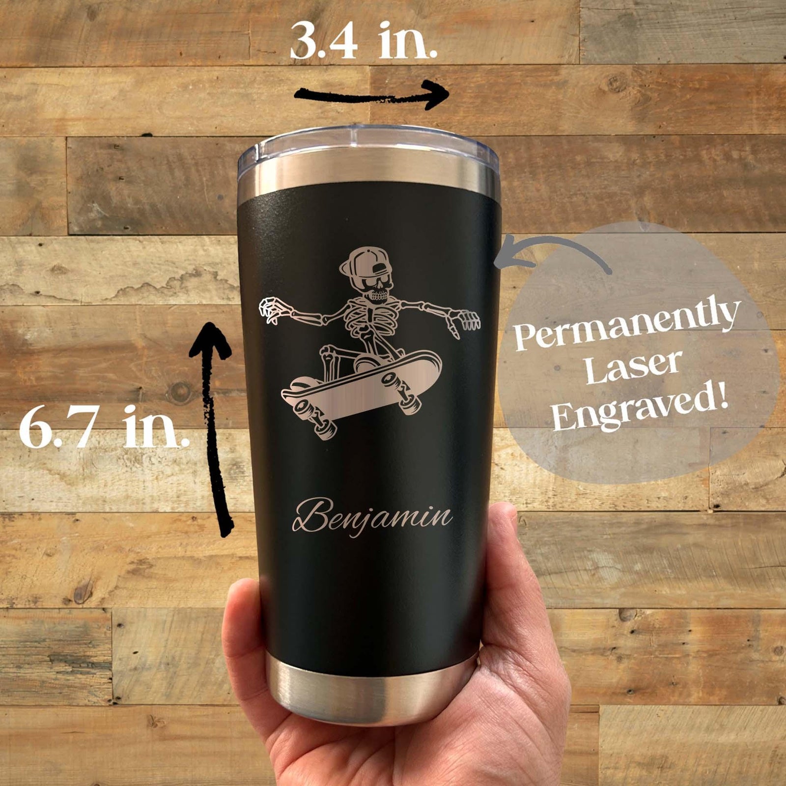 Skating 20oz Engraved Tumbler – Stainless Steel, Skate Design #1