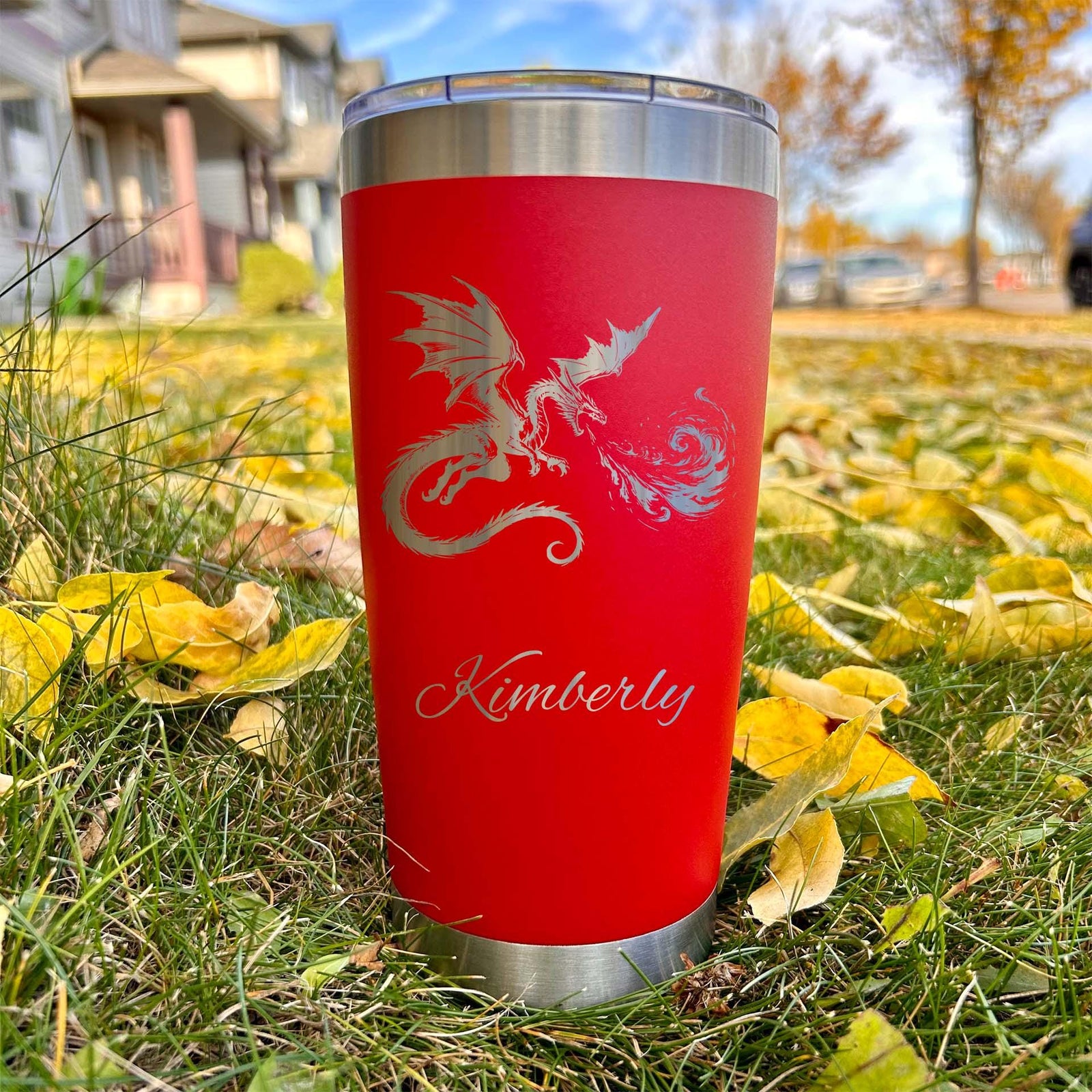 Flying Dragon 20oz Engraved Tumbler – Stainless Steel, Dragon Design #3