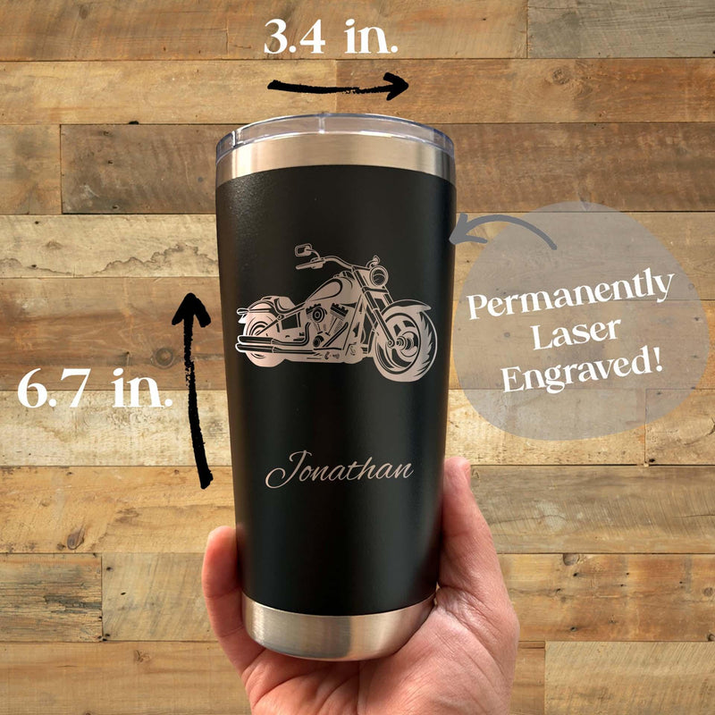 Motorcycle 20oz Engraved Tumbler – Stainless Steel, Motorcycle Design #1