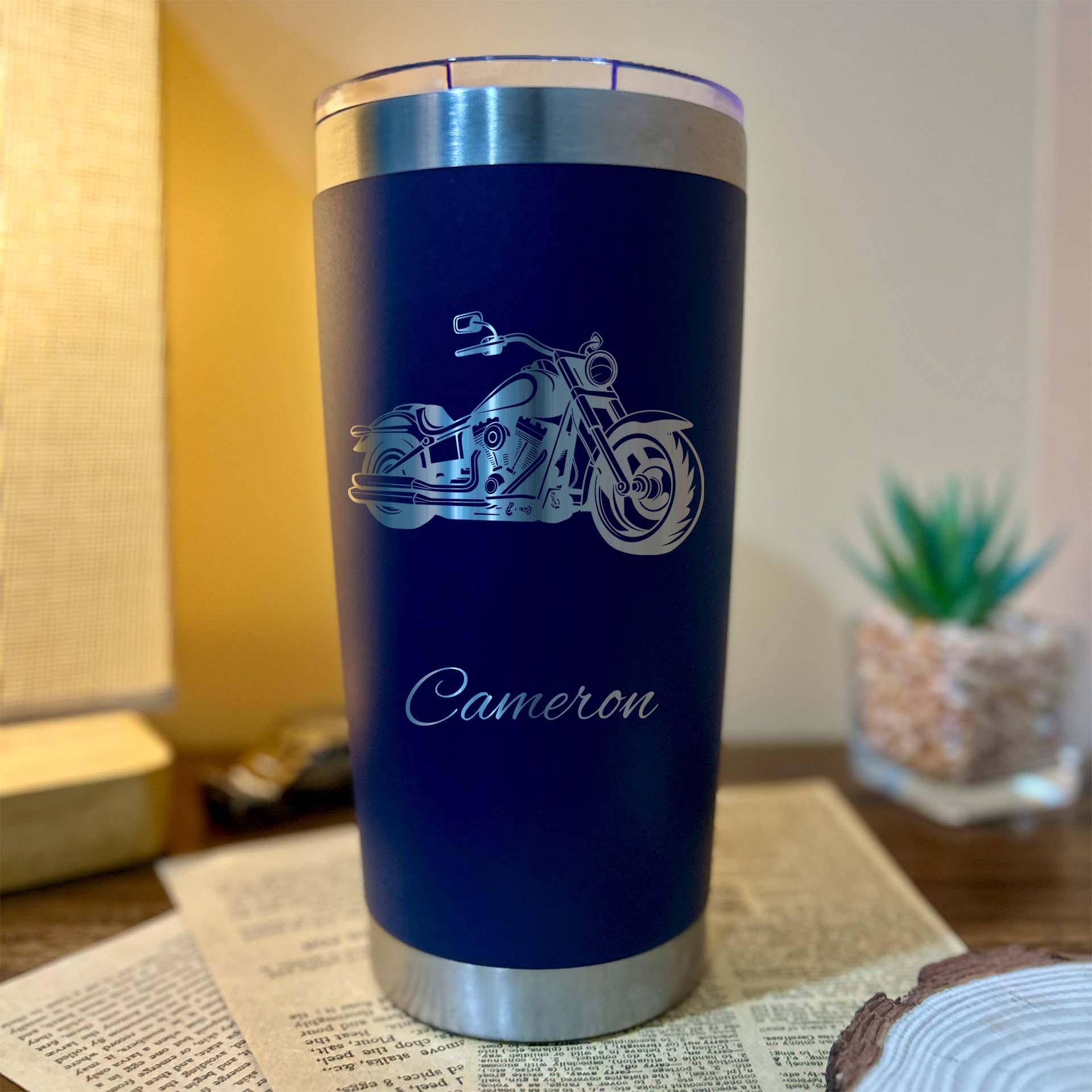 Motorcycle 20oz Engraved Tumbler – Stainless Steel, Motorcycle Design #1