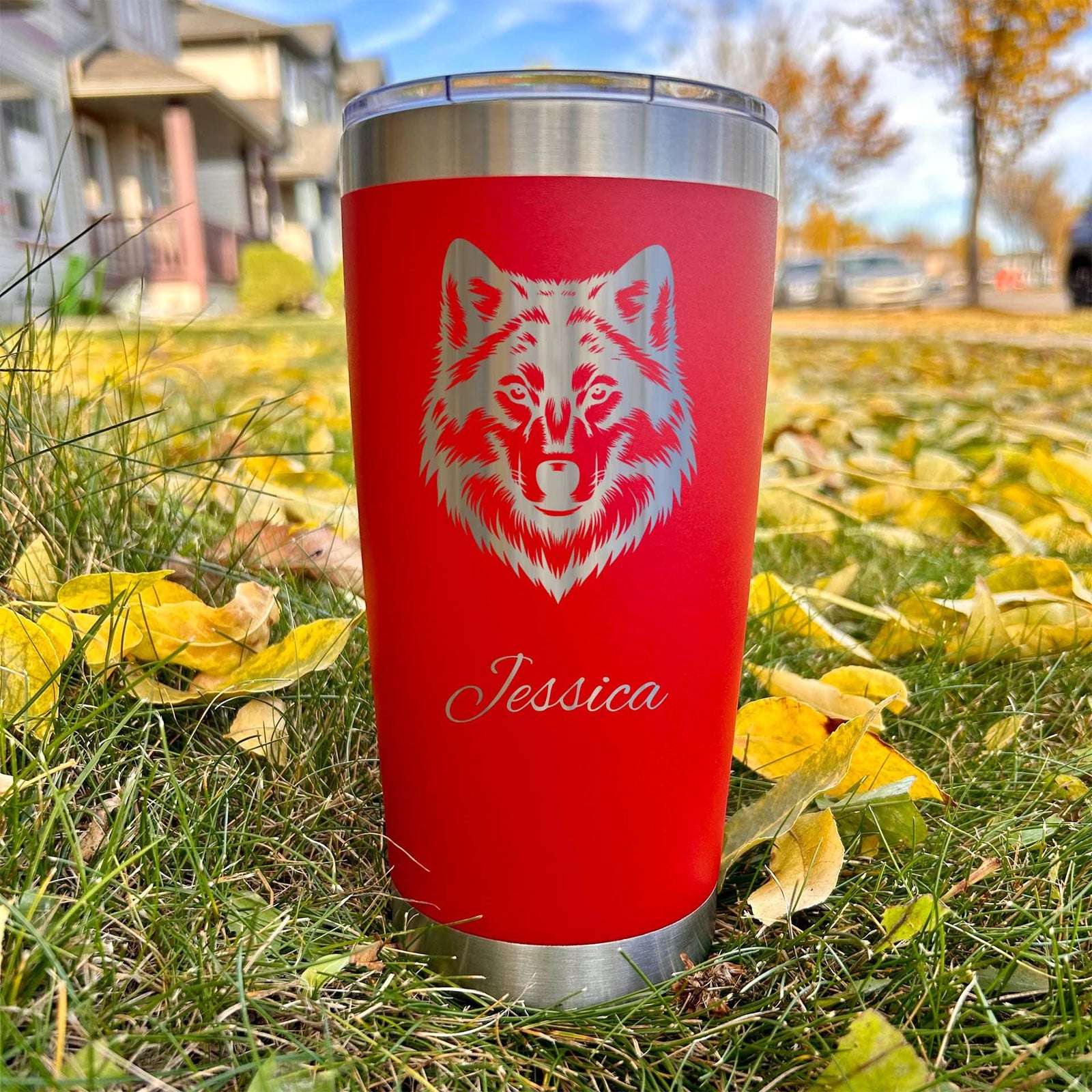 Wolf 20oz Engraved Tumbler – Stainless Steel, Wolf Design #1
