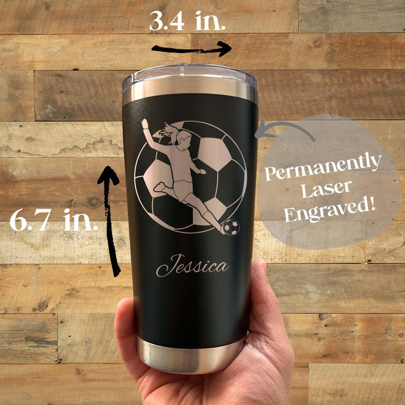 Soccer 20oz Engraved Tumbler – Stainless Steel, Soccer Design #1